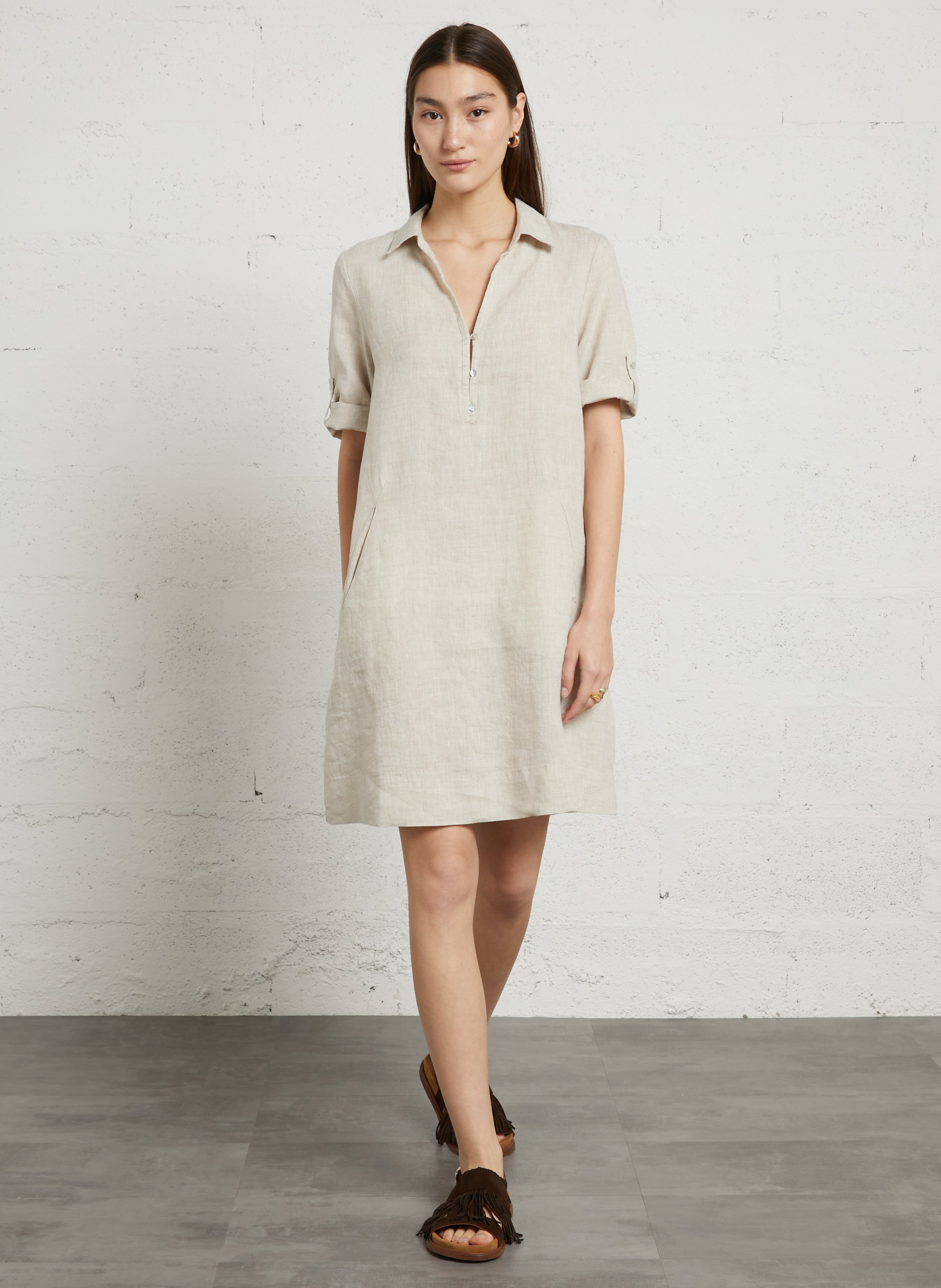 V-neck linen midi dress SUD EXPRESS