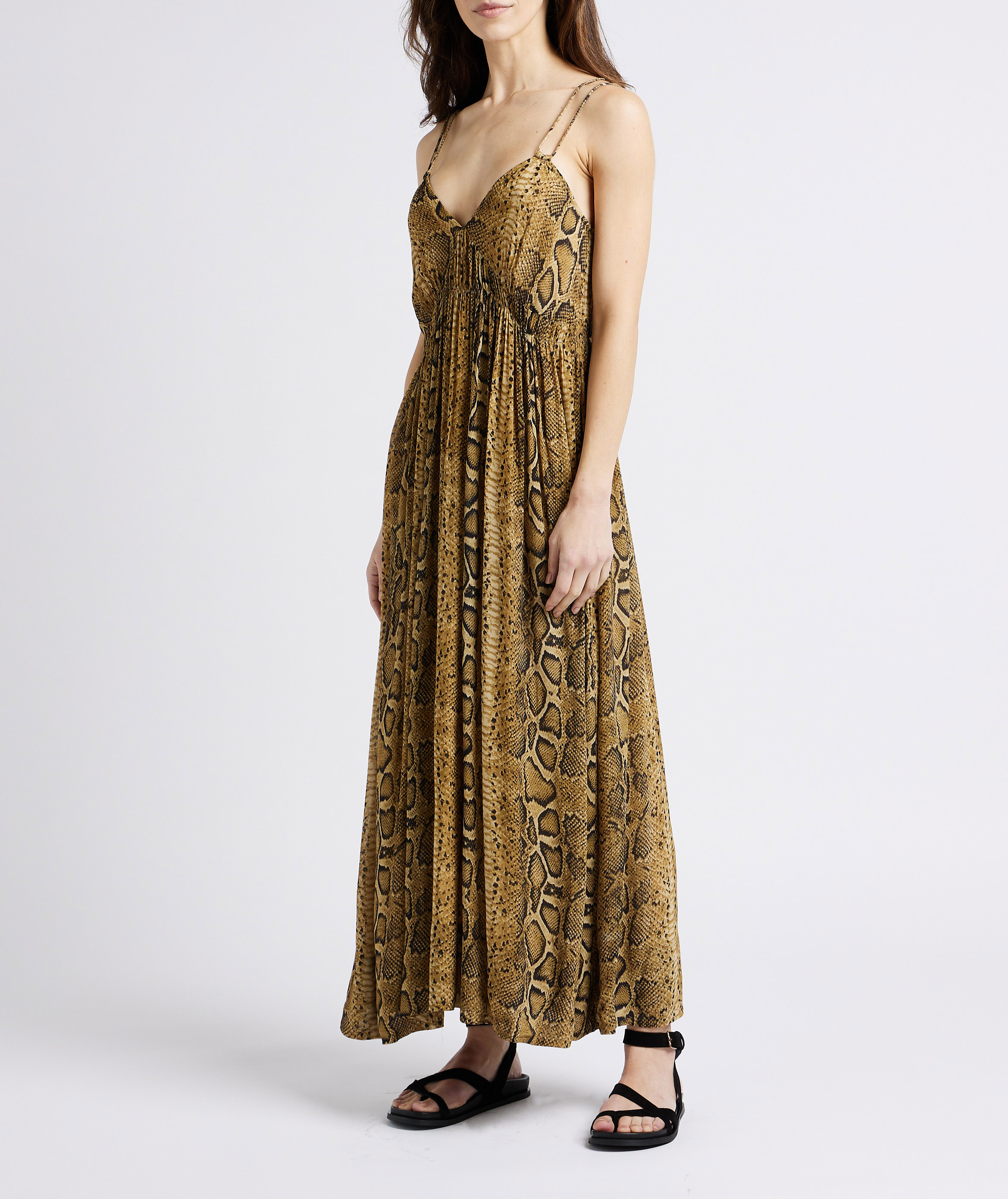 Long fitted dress with animal print SWILDENS Beige