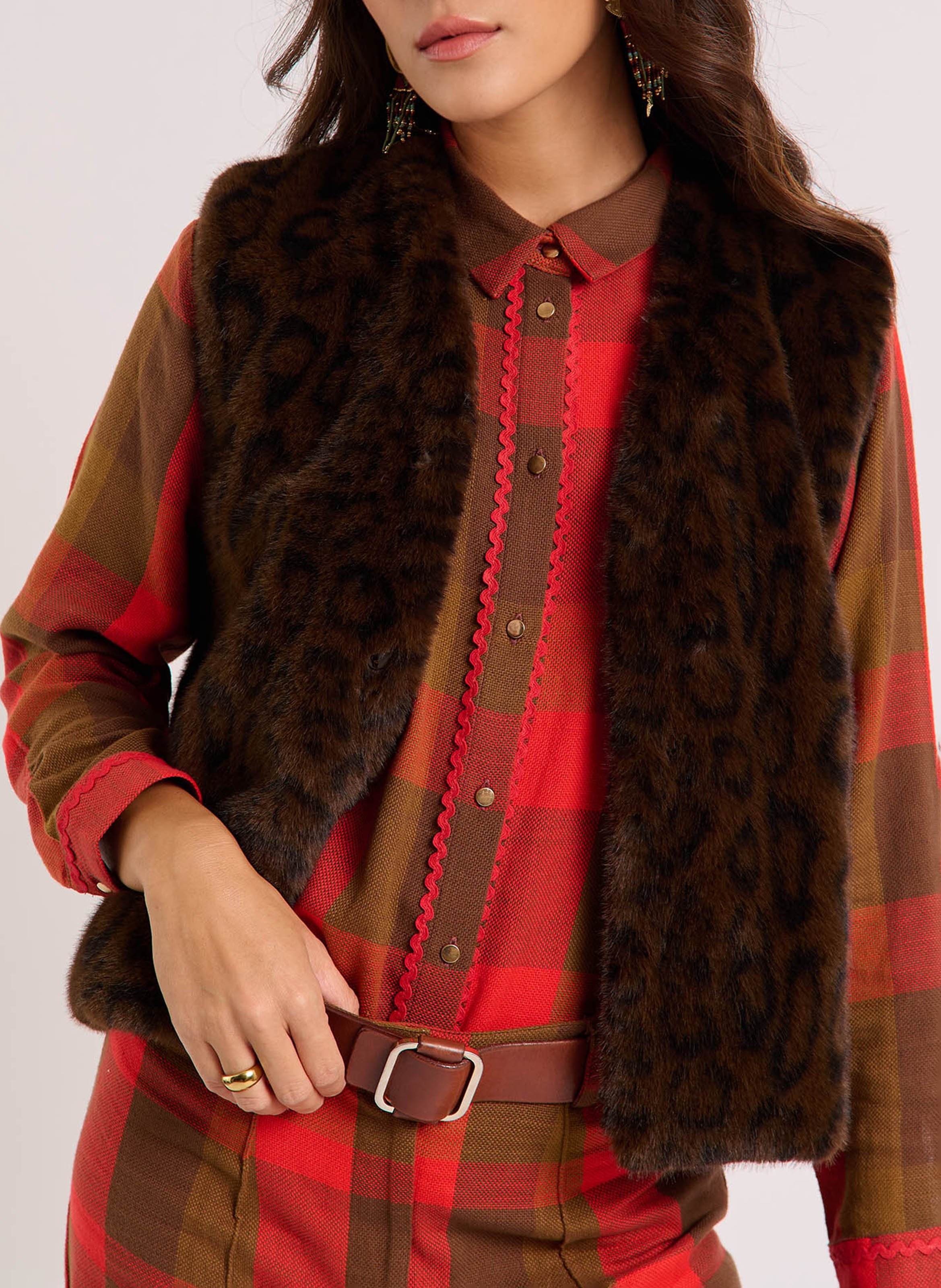Veste col V effet fourrure WILD Marron
