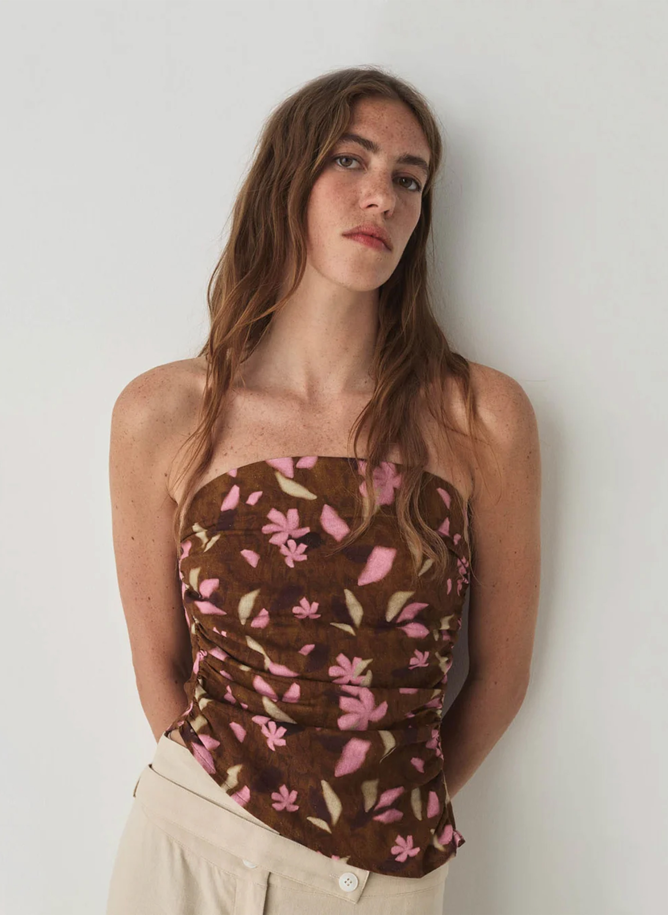 Printed strapless top LAAGAM Brown