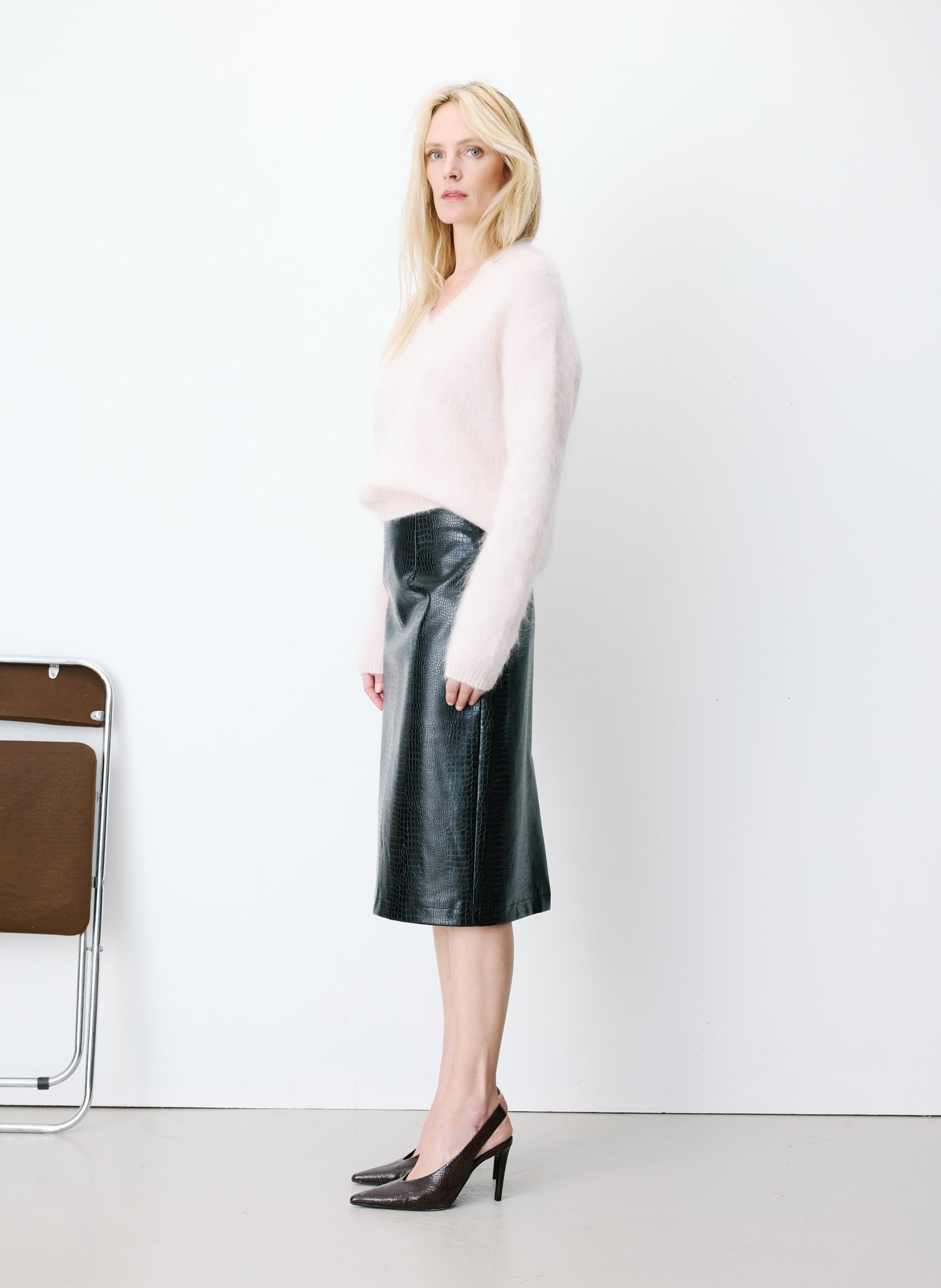 Weiter Pullover aus Mohair-Mix mit V-Ausschnitt GRACE ET MILA Beige