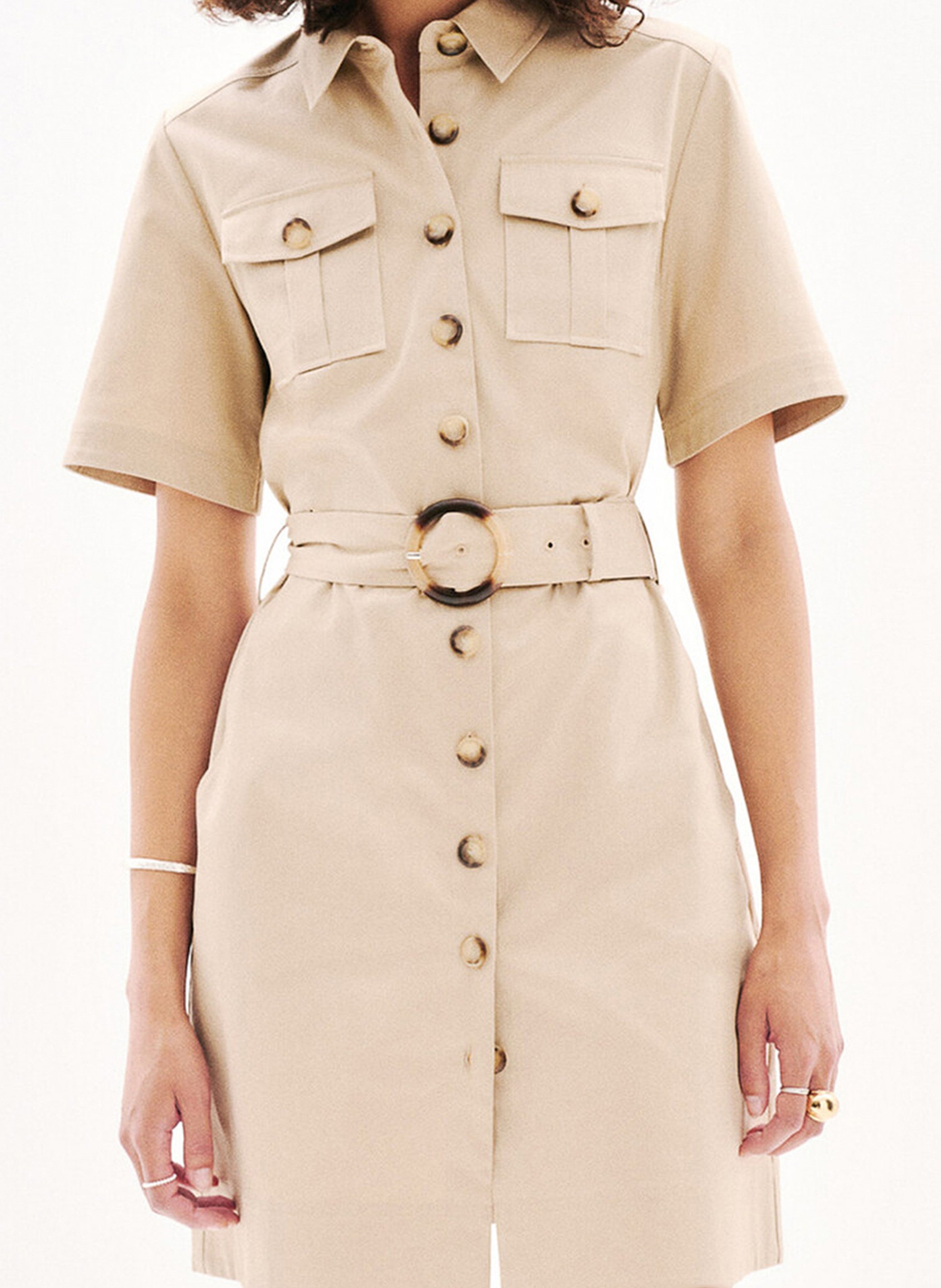 Robe courte col classique en coton CAROLL Marron