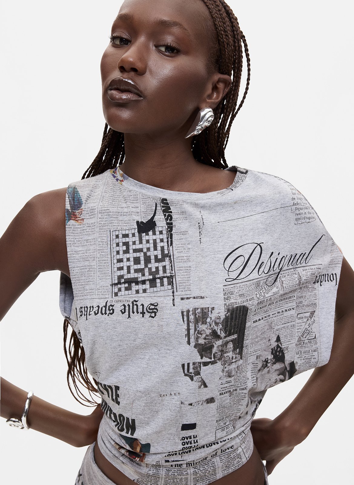 Top col rond asymétrique DESIGUAL Noir