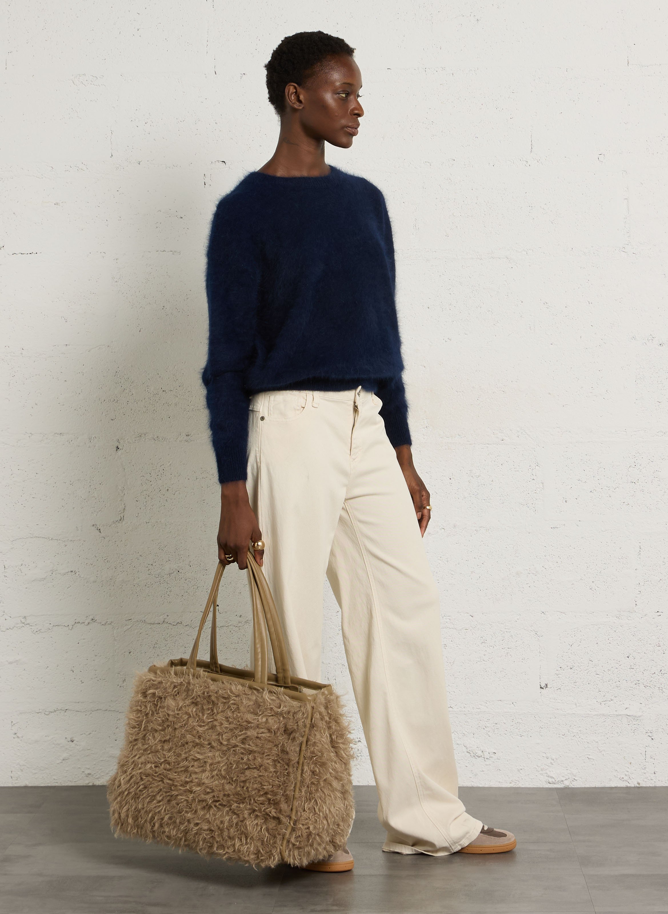 Oversize Rundhalsausschnitt-Pullover aus gemischtem Angora BELLEROSE Blau
