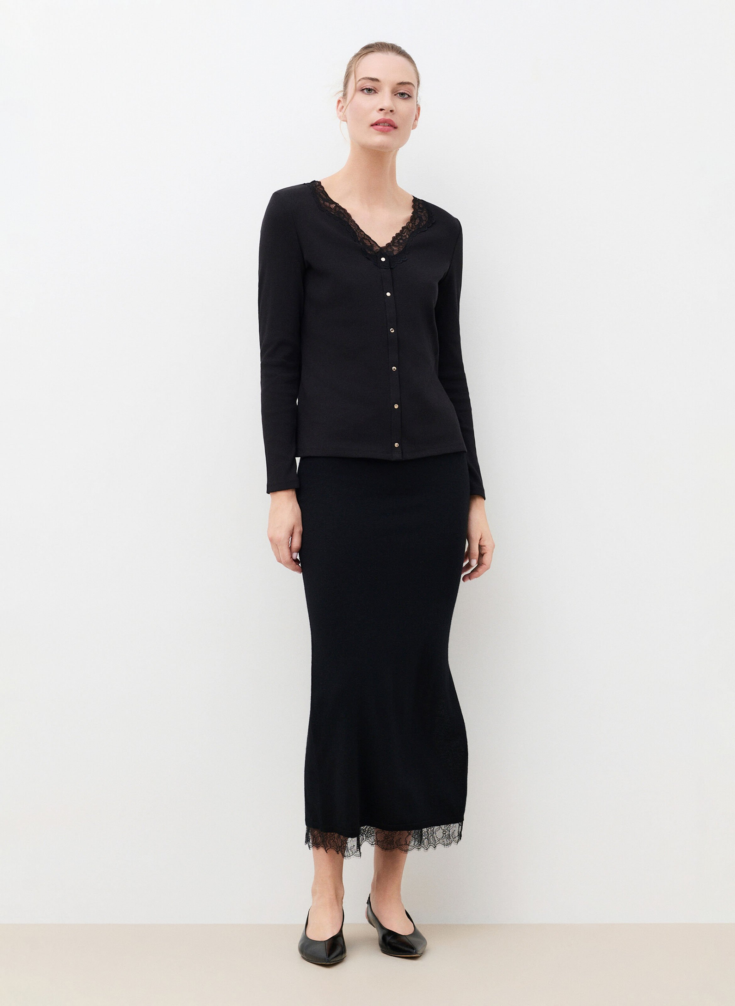 Cotton-blend V-neck cardigan CAROLL Black