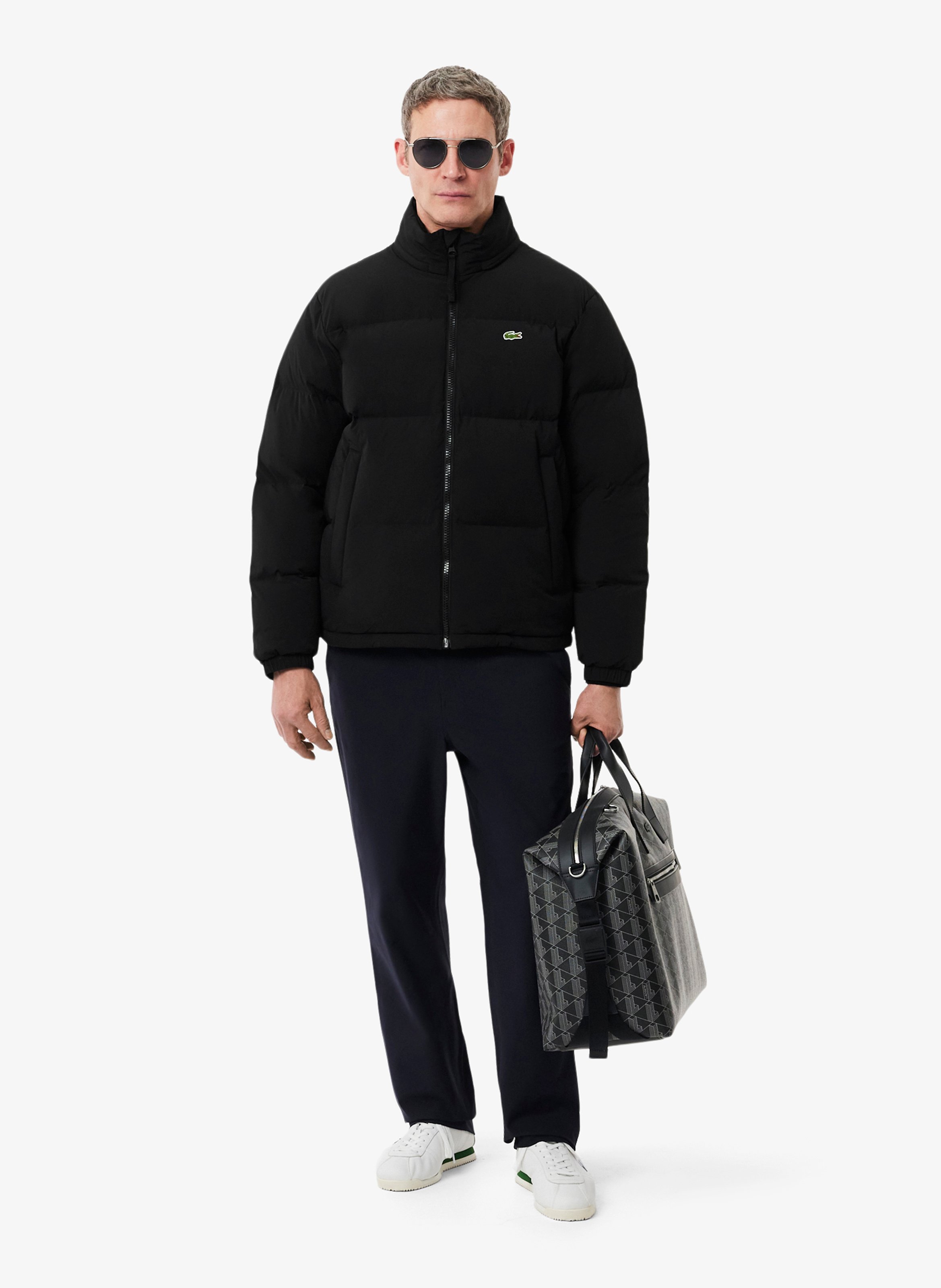 Straight quilted jacket with high collar and water-repellent hood LACOSTE Black