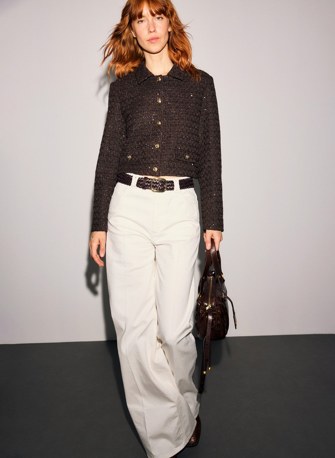 Gerade geschnittene Jacke mit klassischem Kragen aus Tweed GERARD DAREL Braun