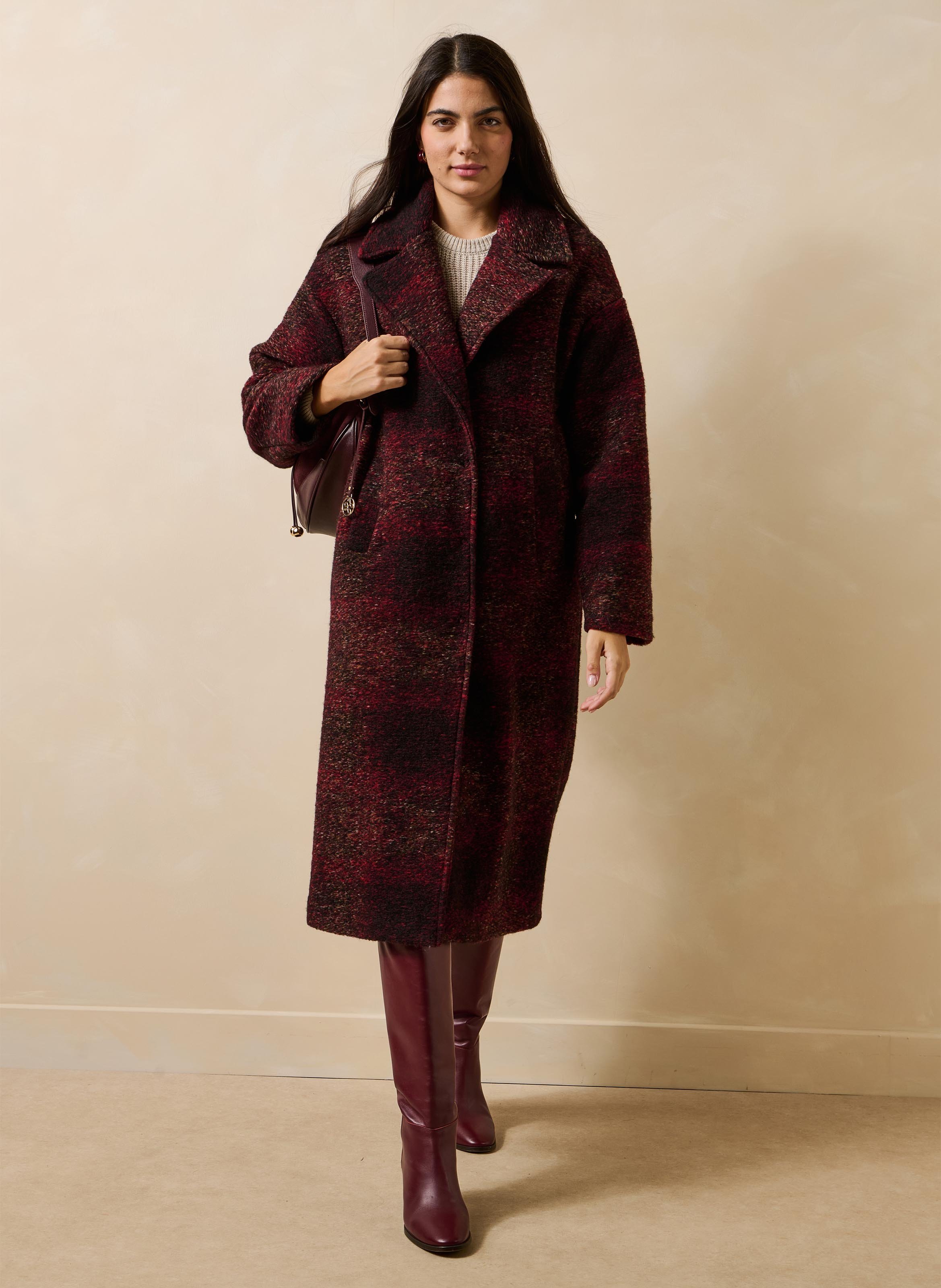 Manteau mi-long en laine mélangée LA FEE MARABOUTEE Rouge