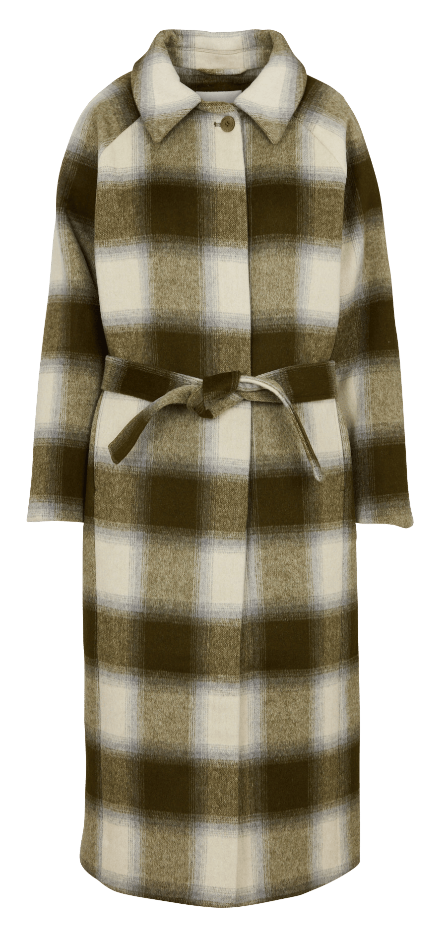 Manteau long col classique à carreaux en laine mélangée THINKING MU Vert