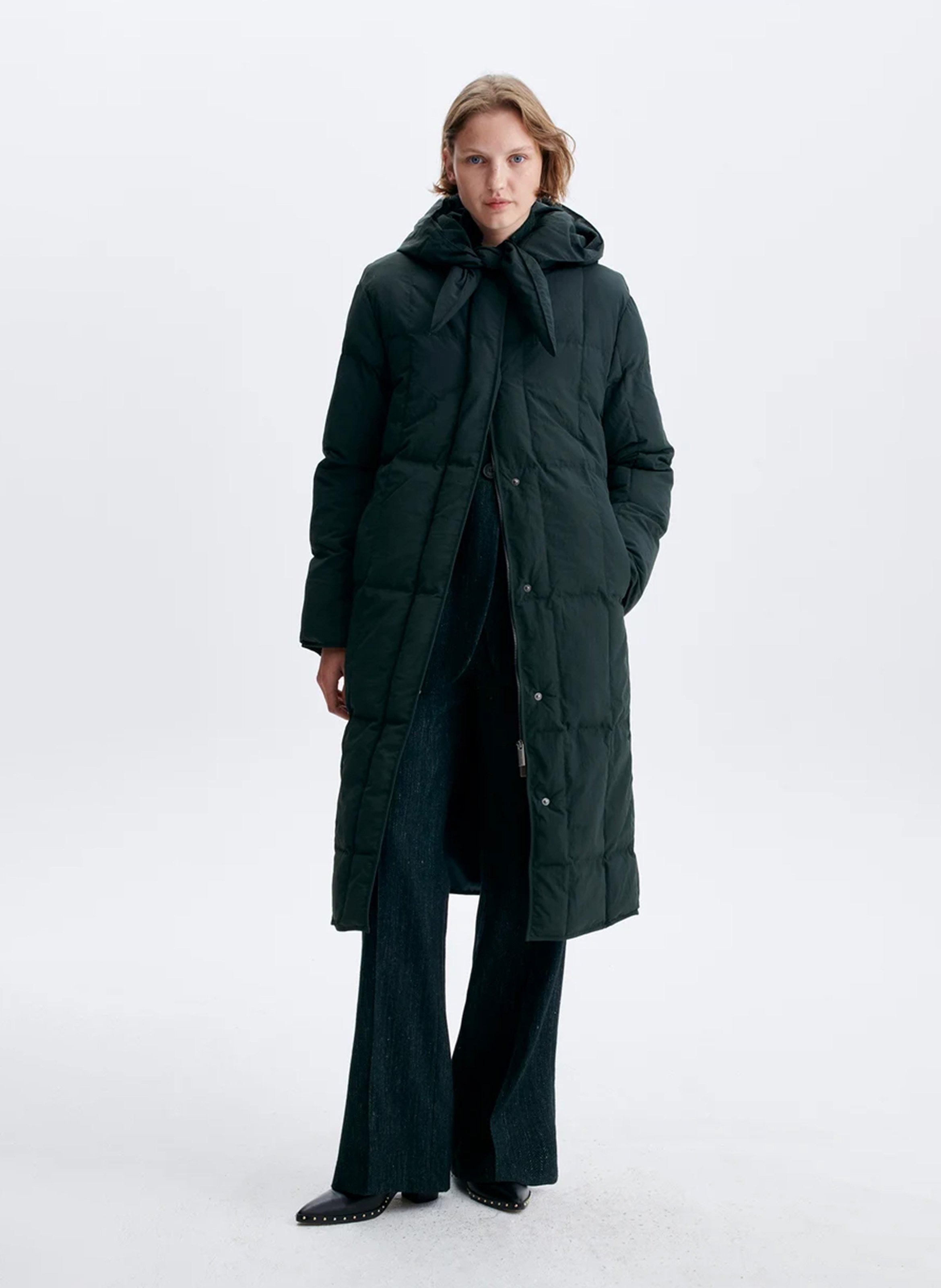 Plain long hooded puffer jacket VANESSA BRUNO Green