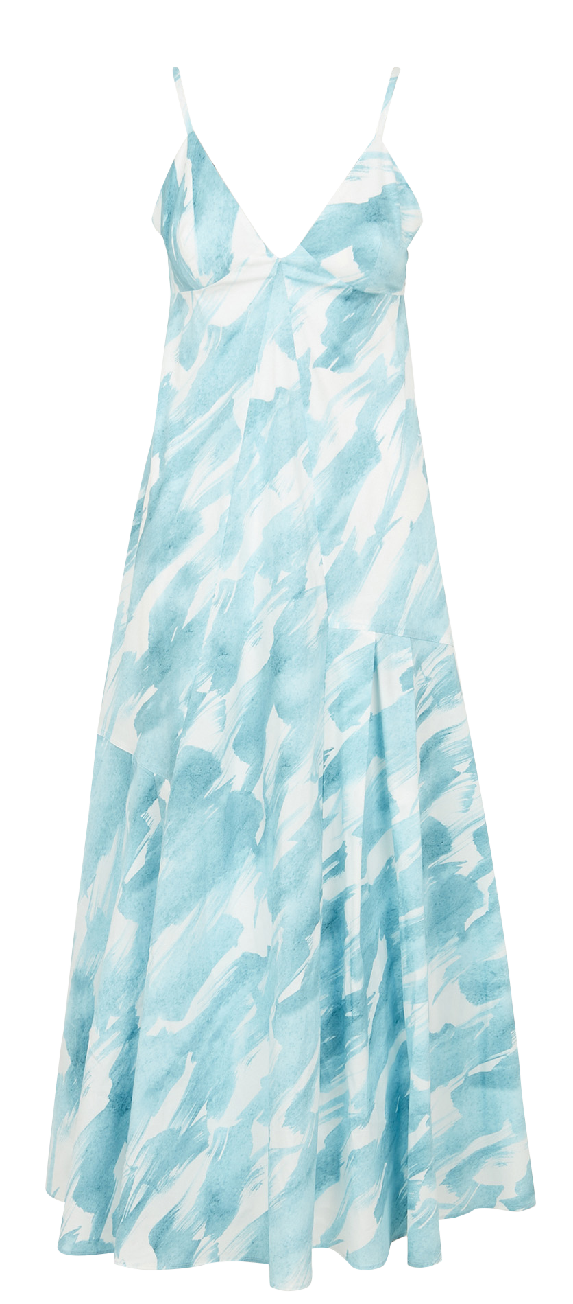 Long printed cotton-blend V-neck dress MARGAUX LONNBERG Blue