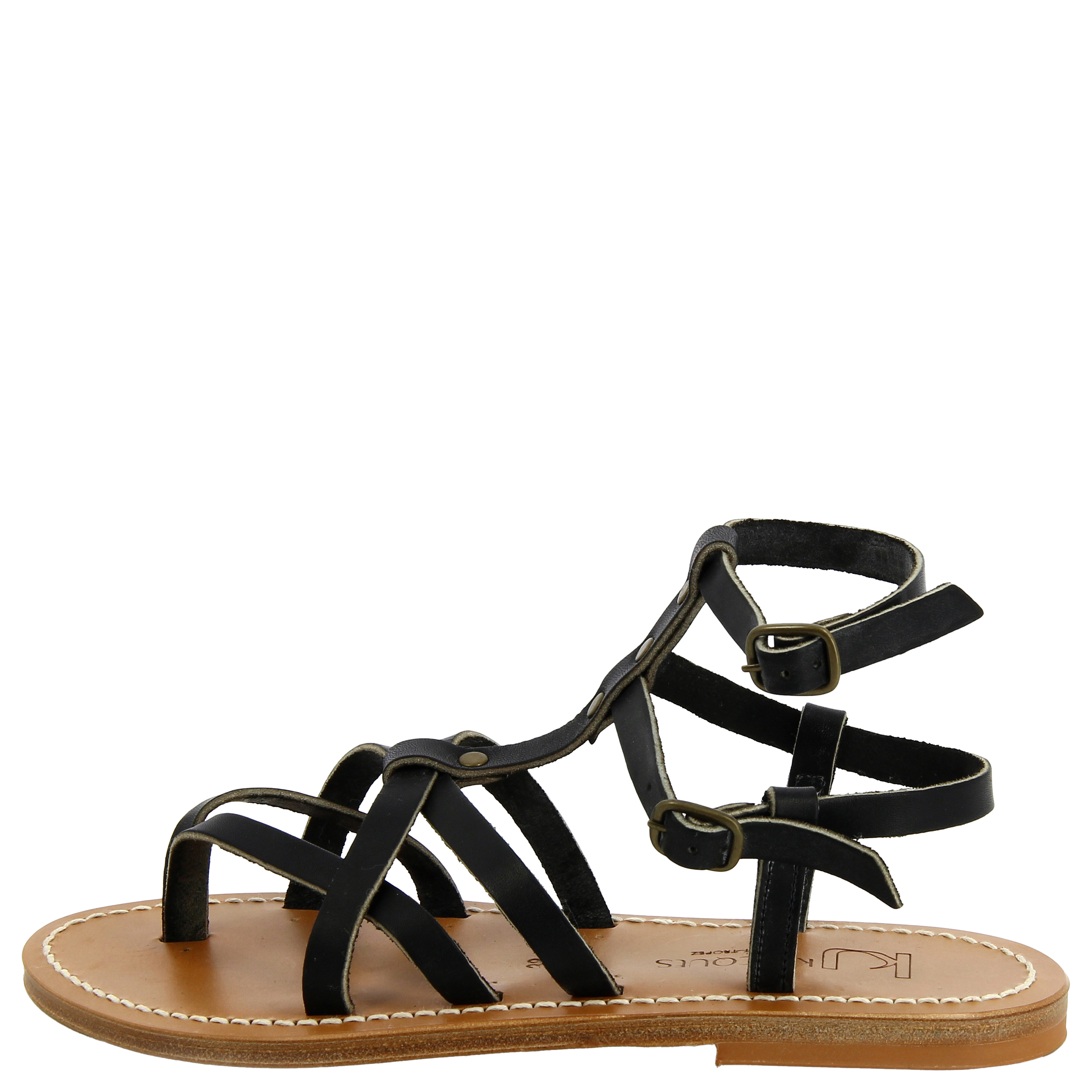 Sandales plates ouvertes à brides en cuir K JACQUES Noir