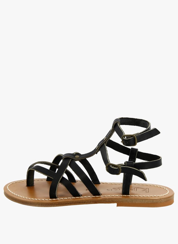 Flat strappy open leather sandals Pul noir bcl bronze K jacques