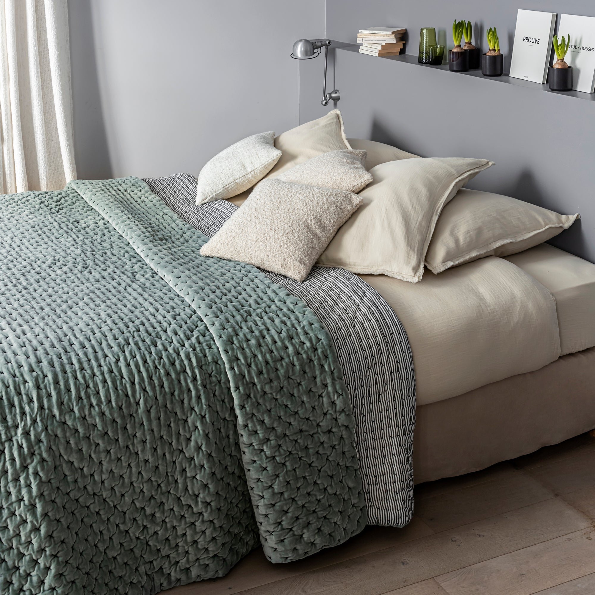 MALO - Quilted linen bedspread MADURA Green
