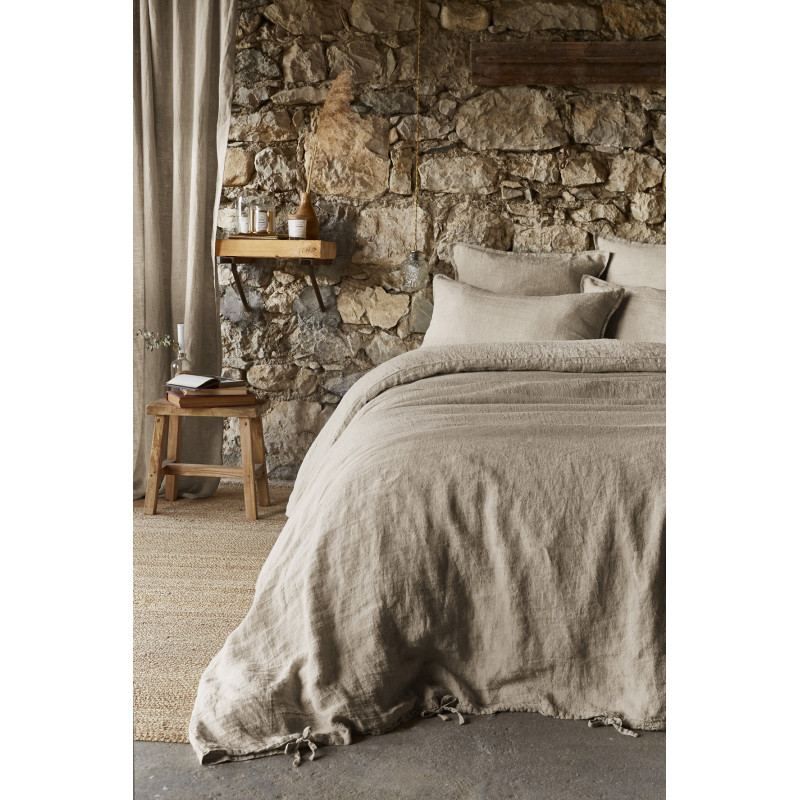 "Soline" Linen Washed Duvet Cover - All Sizes L'EFFET PAPILLON Beige