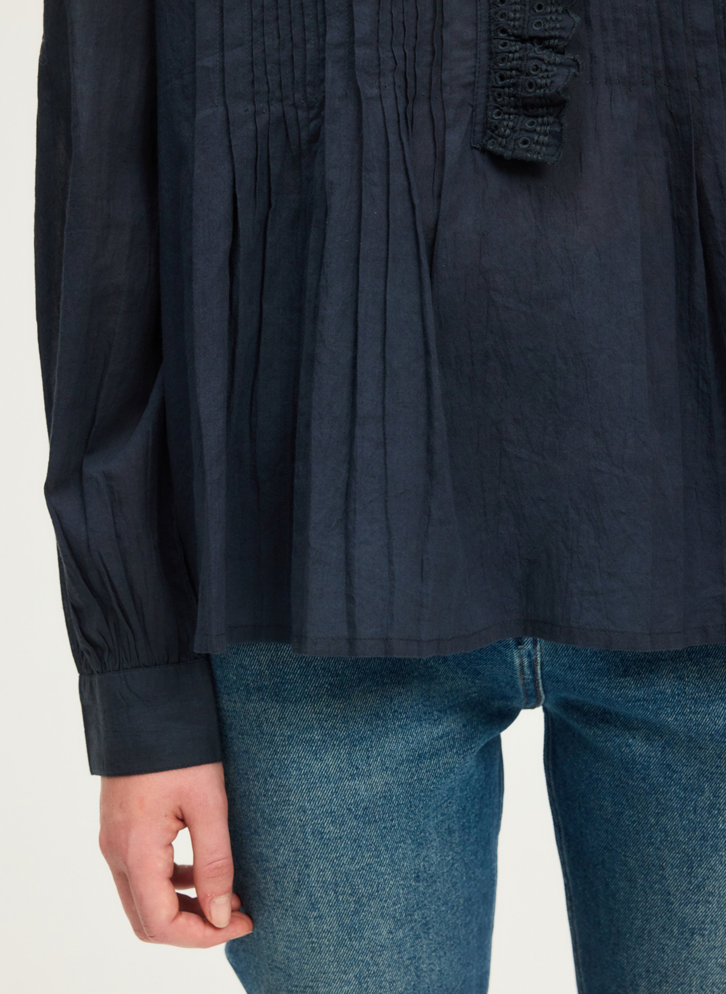 Blouse with plain lace ruffles PABLO Blue