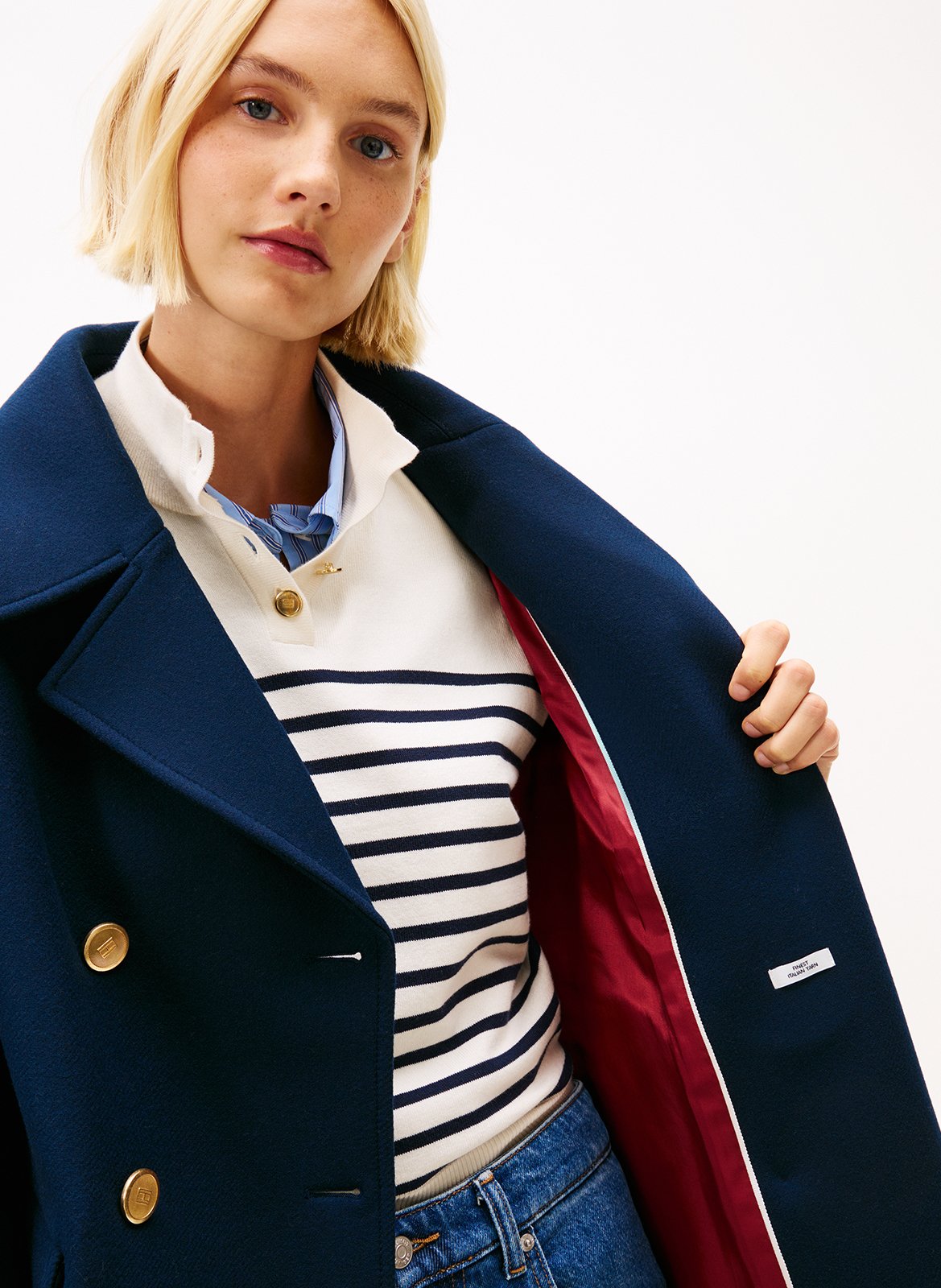 Manteau col tailleur en laine mélangée TOMMY HILFIGER Bleu