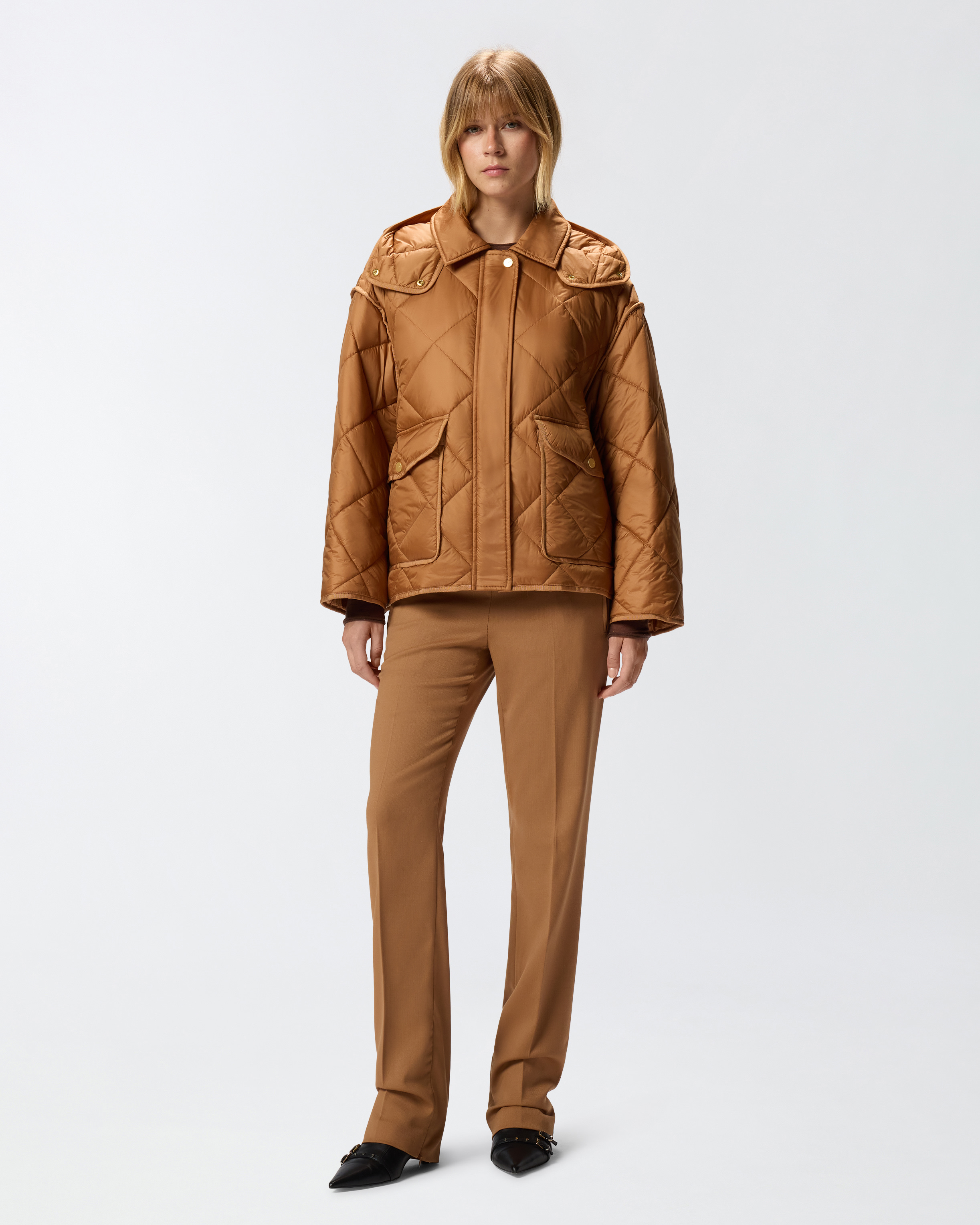 Quilted technical fabric peacoat PINKO Multicolored