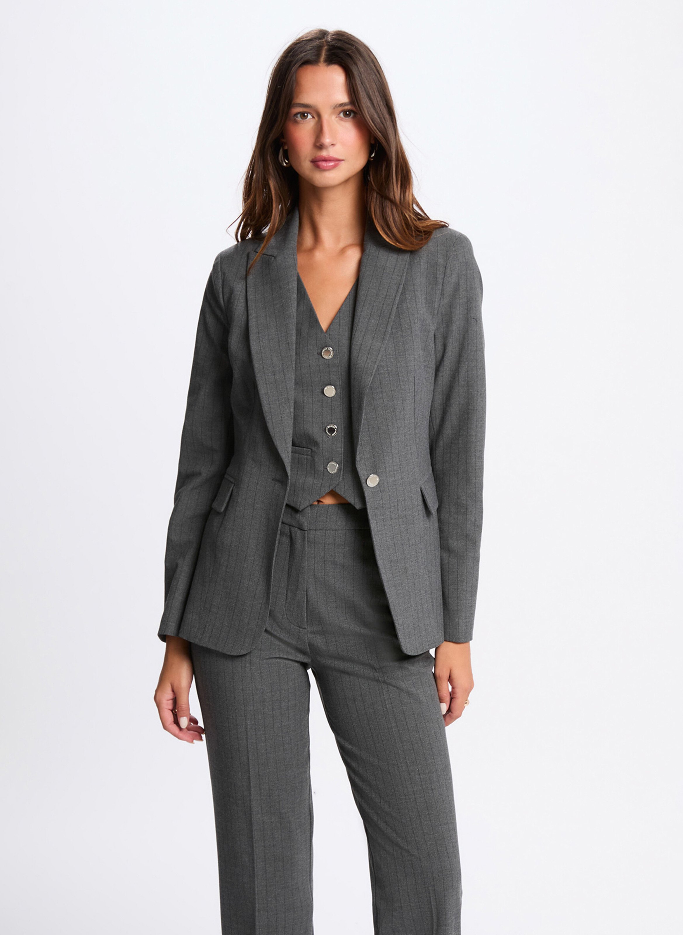 Cotton-blend cardigan with tailored collar MORGAN Grey