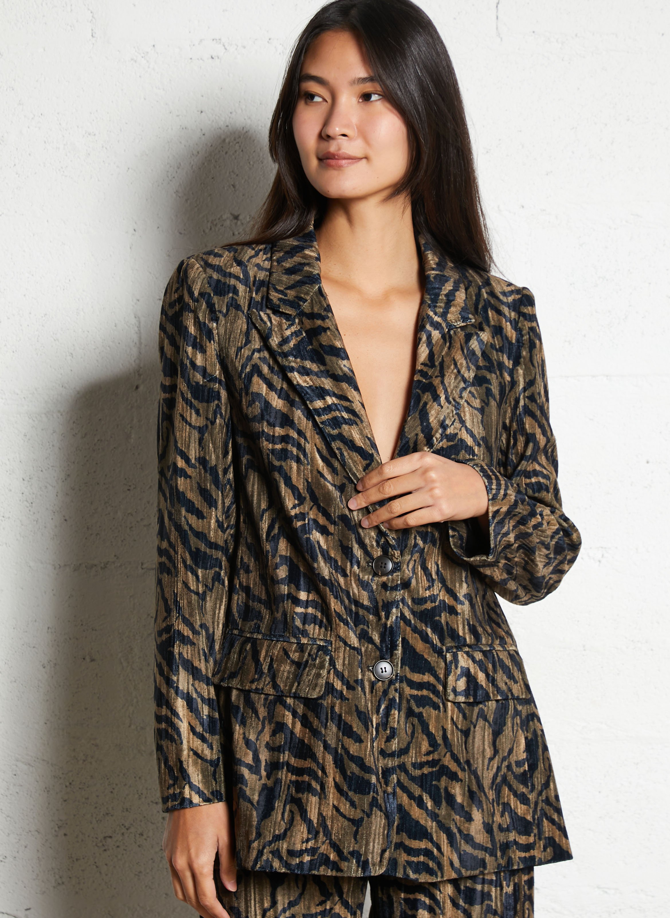 Veste tailleur imprimée en velours SEE U SOON Kaki