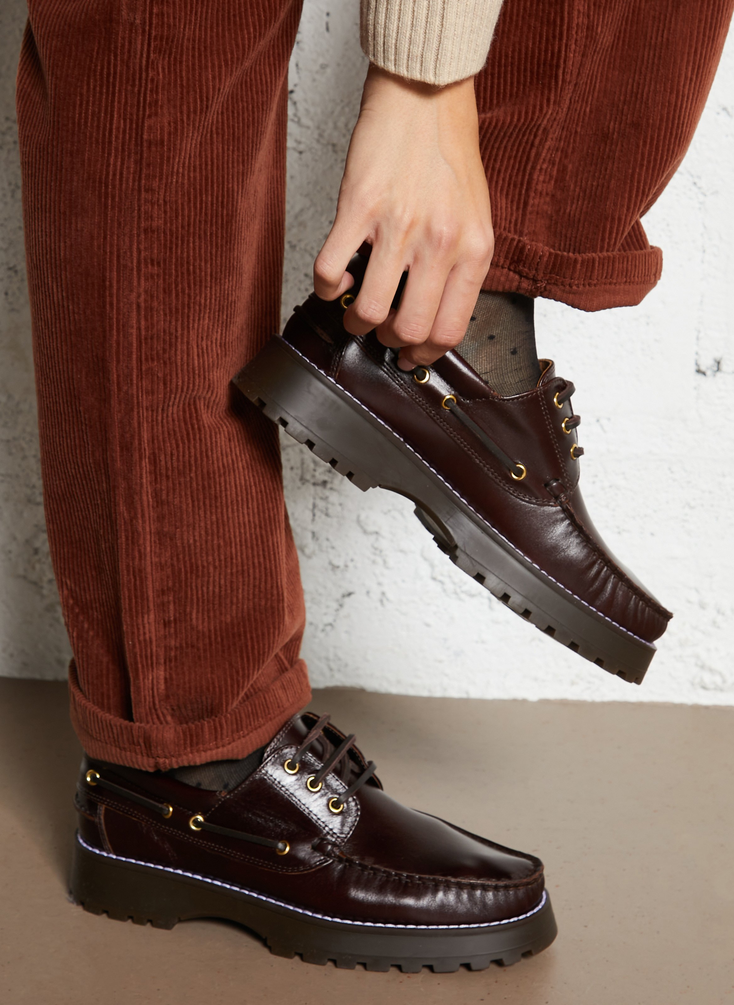 Derbies à lacets unies en cuir BOBBIES Marron