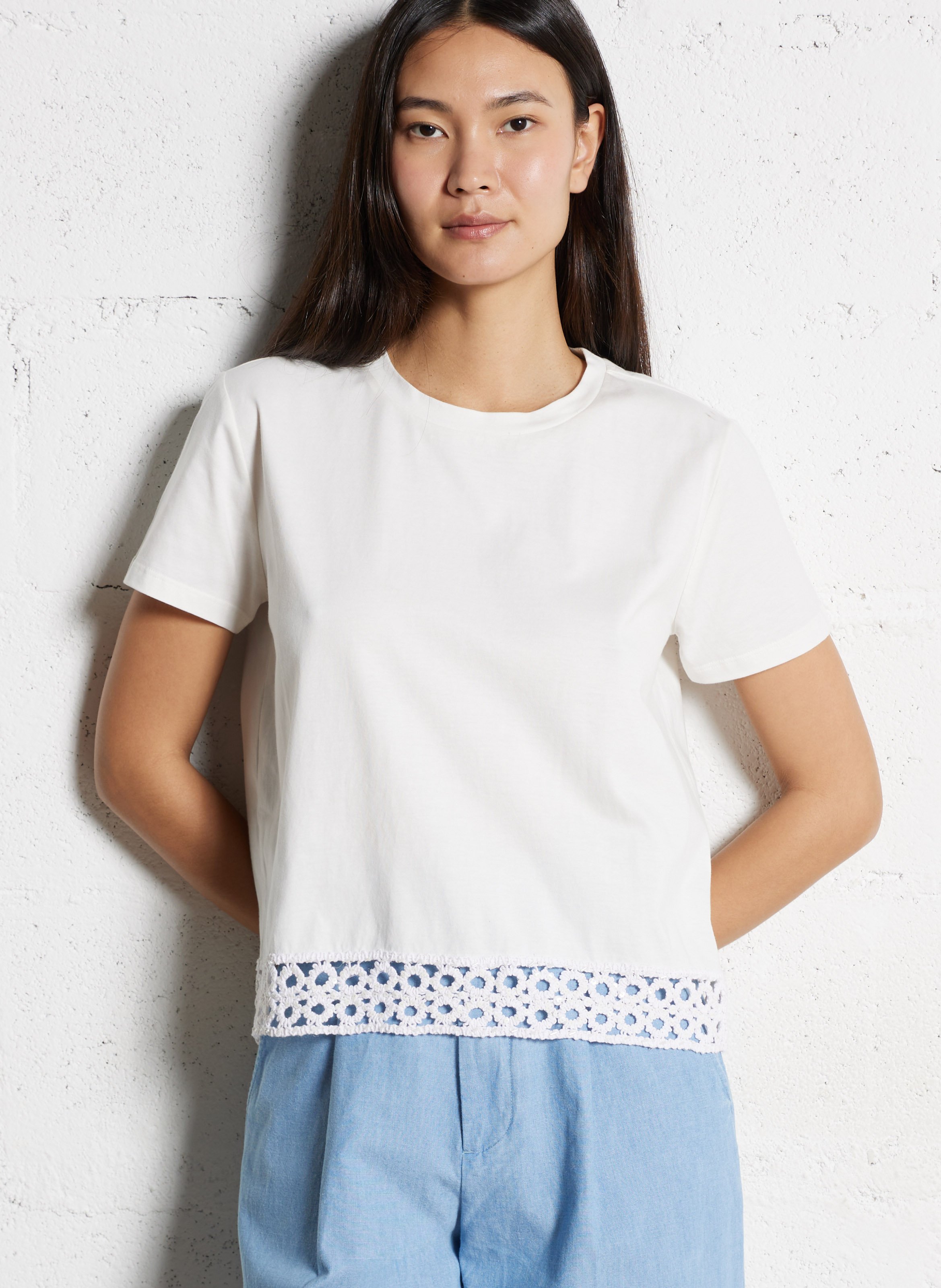 Recht T-shirt met ronde hals | katoenblend IKKS