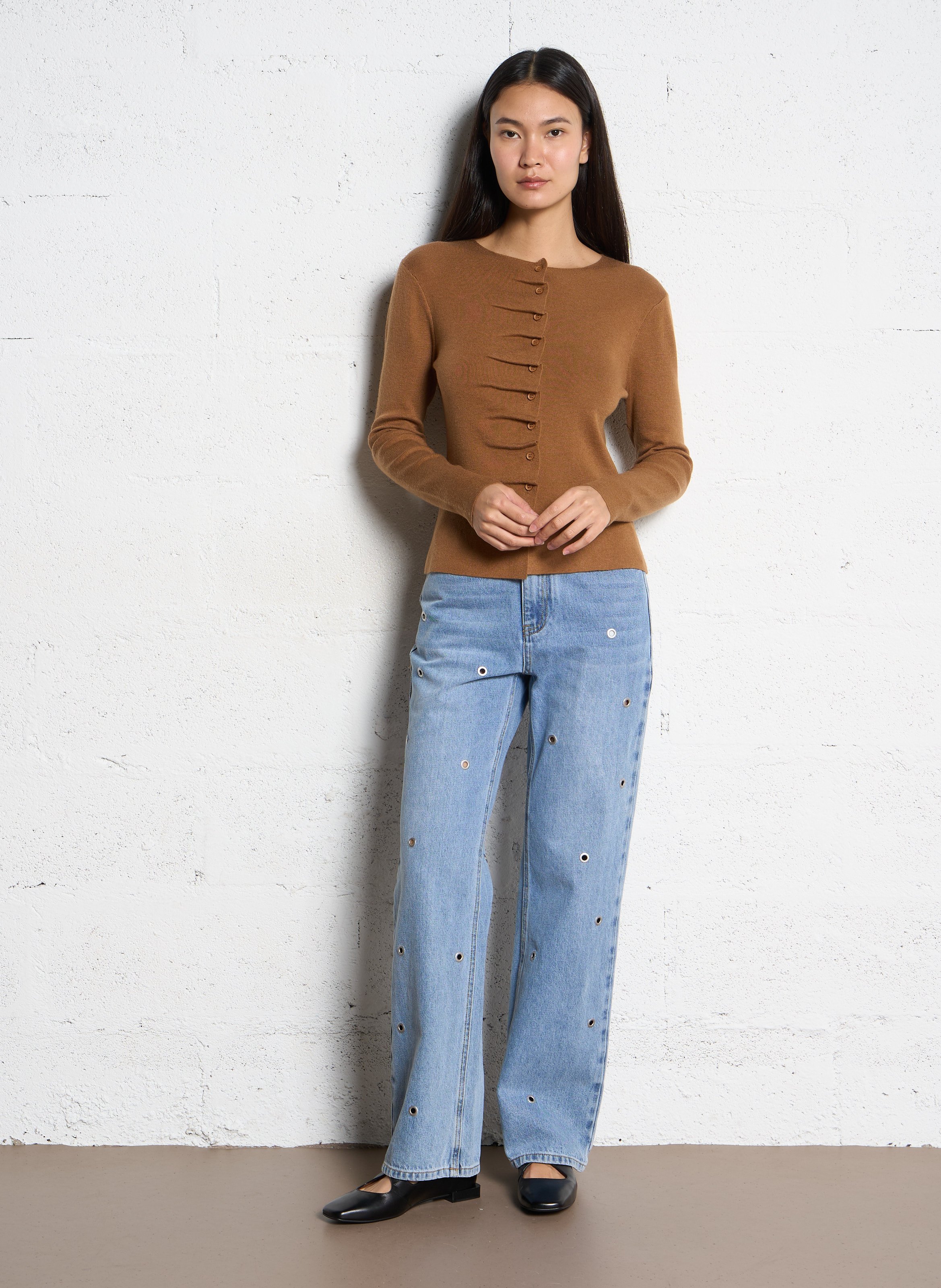 Gilet droit plissé uni SUNCOO Beige