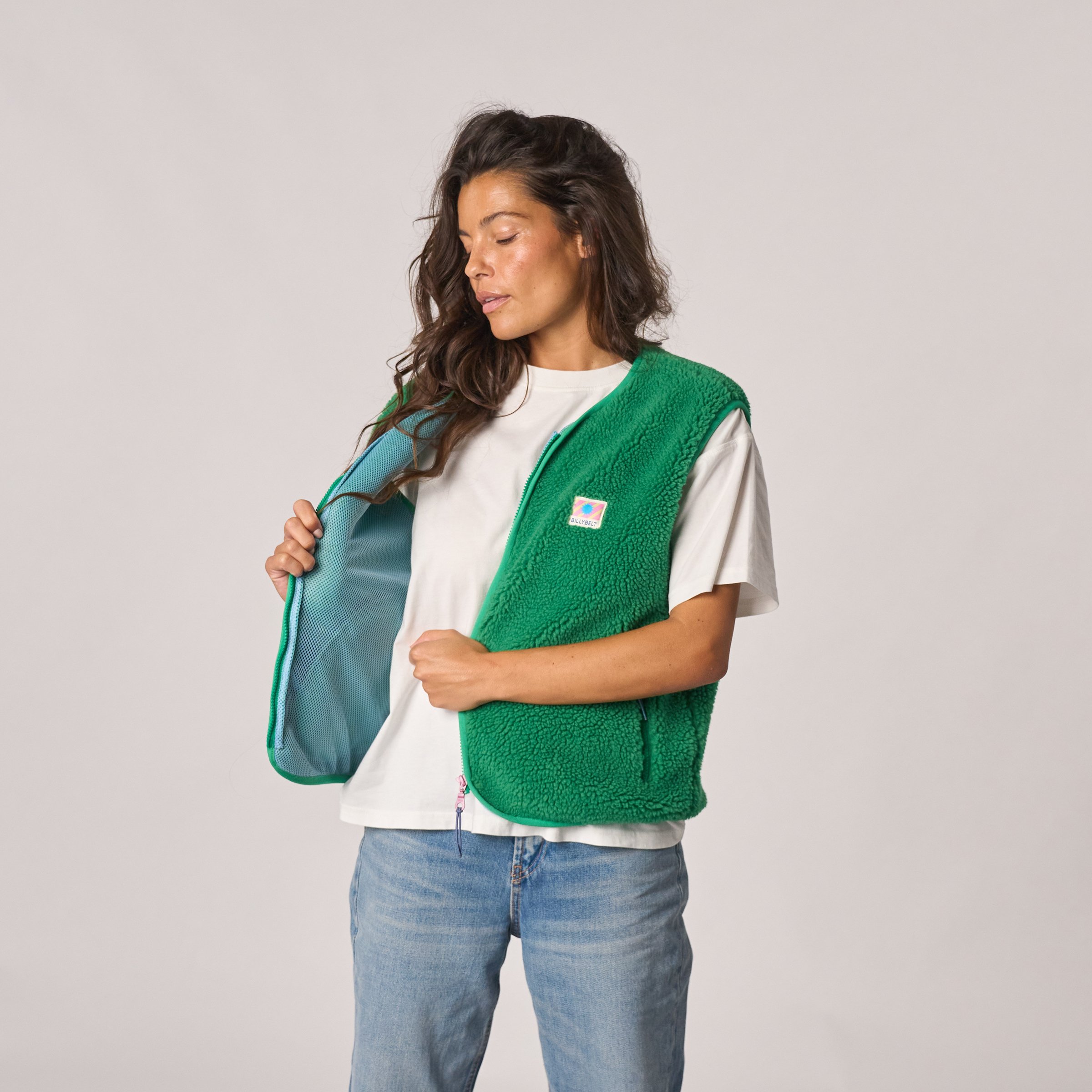 Sleeveless Sherpa Zip-Up Vest BILLYBELT Green