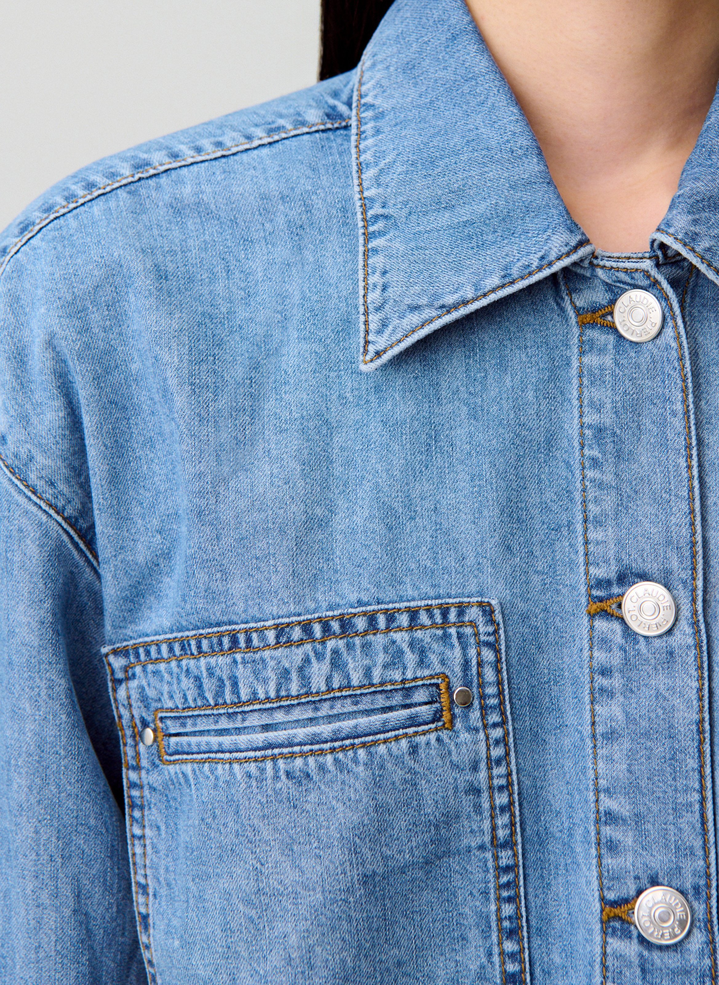 Chemise droite col classique en coton CLAUDIE PIERLOT Bleu