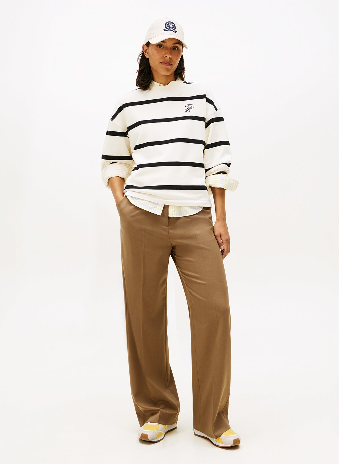 Oversized striped cotton sweatshirt TOMMY HILFIGER Beige