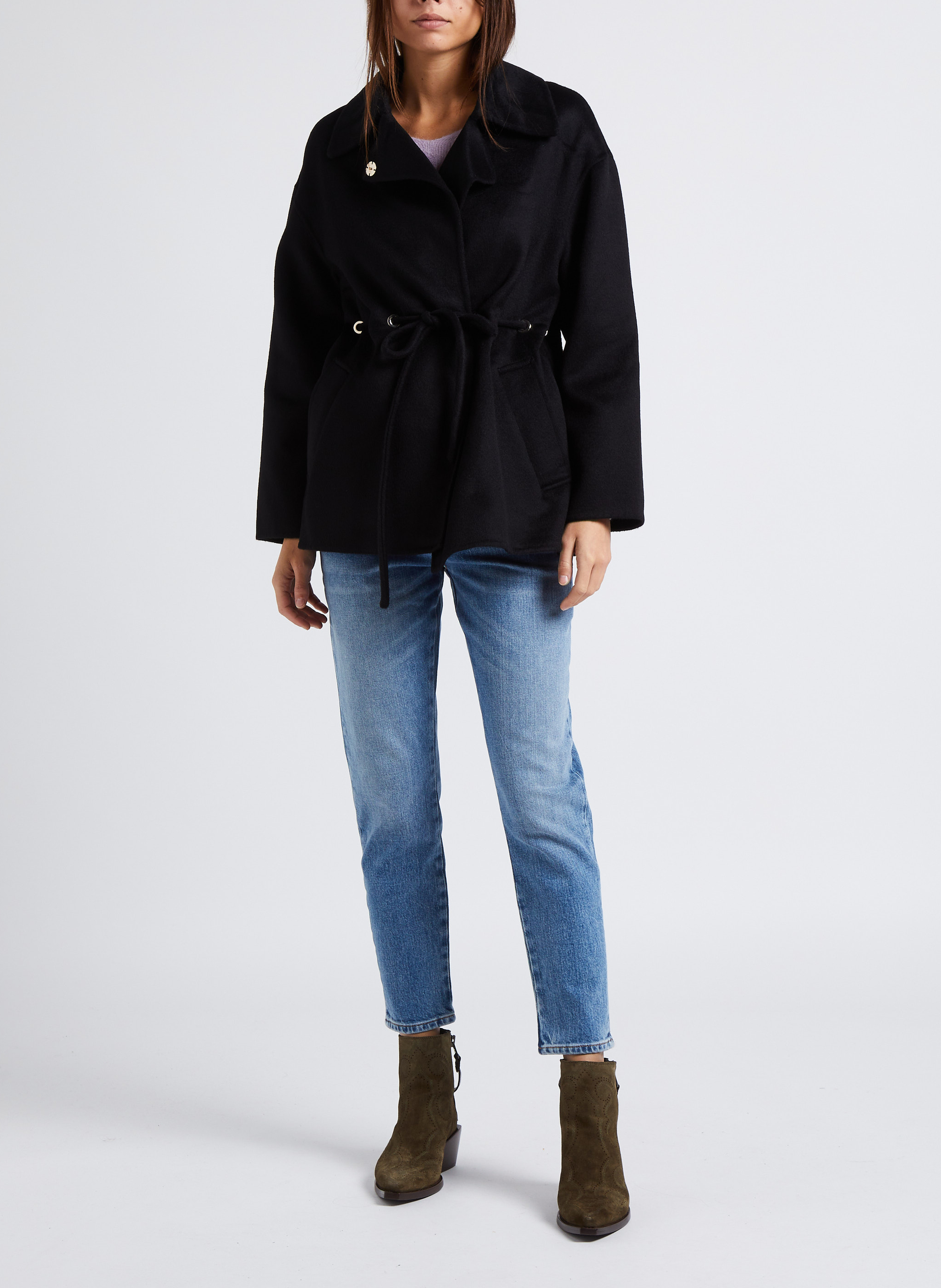 Ruimvallende jas met klassieke kraag | wolblend BA&SH Zwart