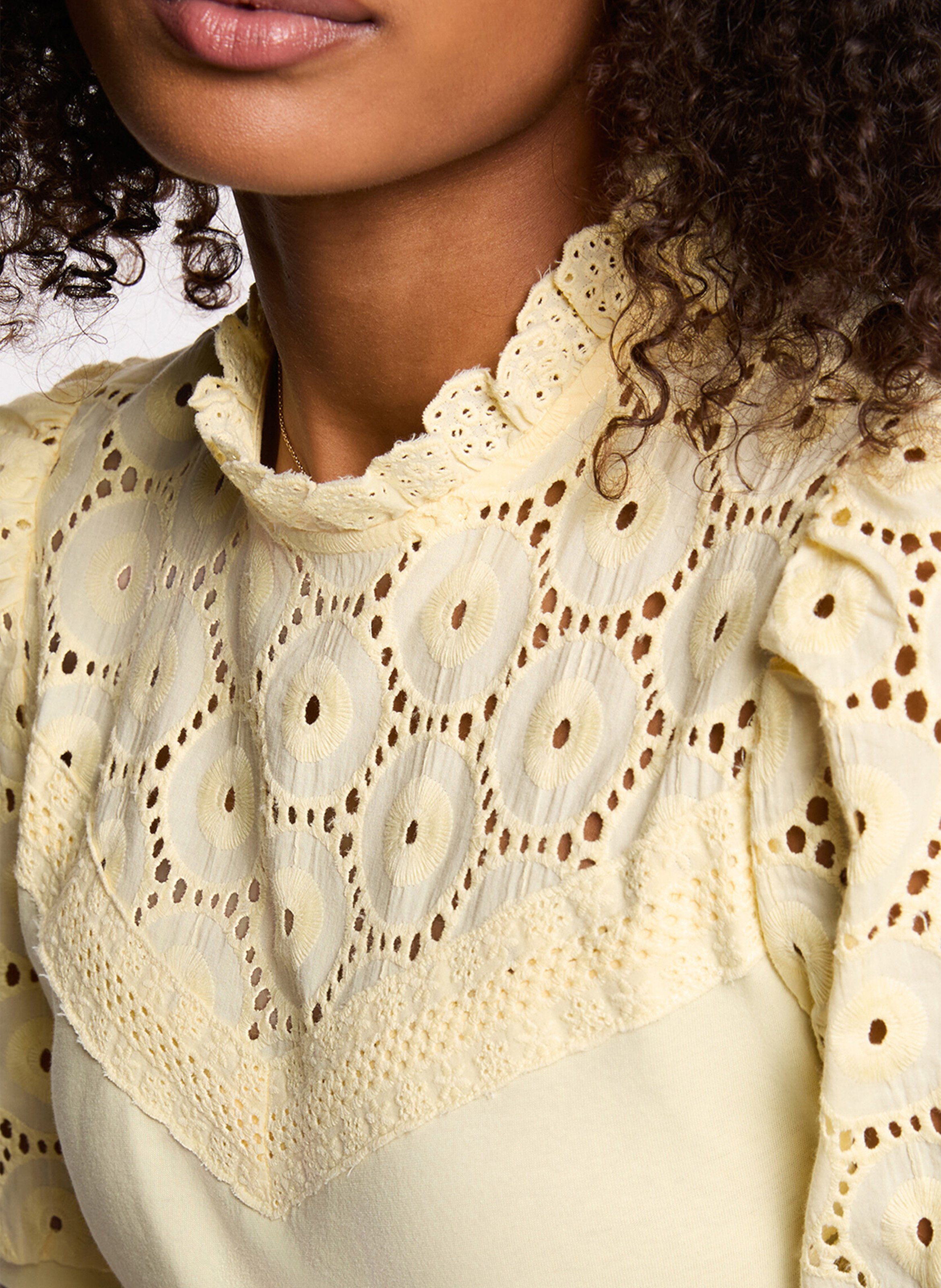 Baumwolltop mit Stehkragen - bestickt Gelb