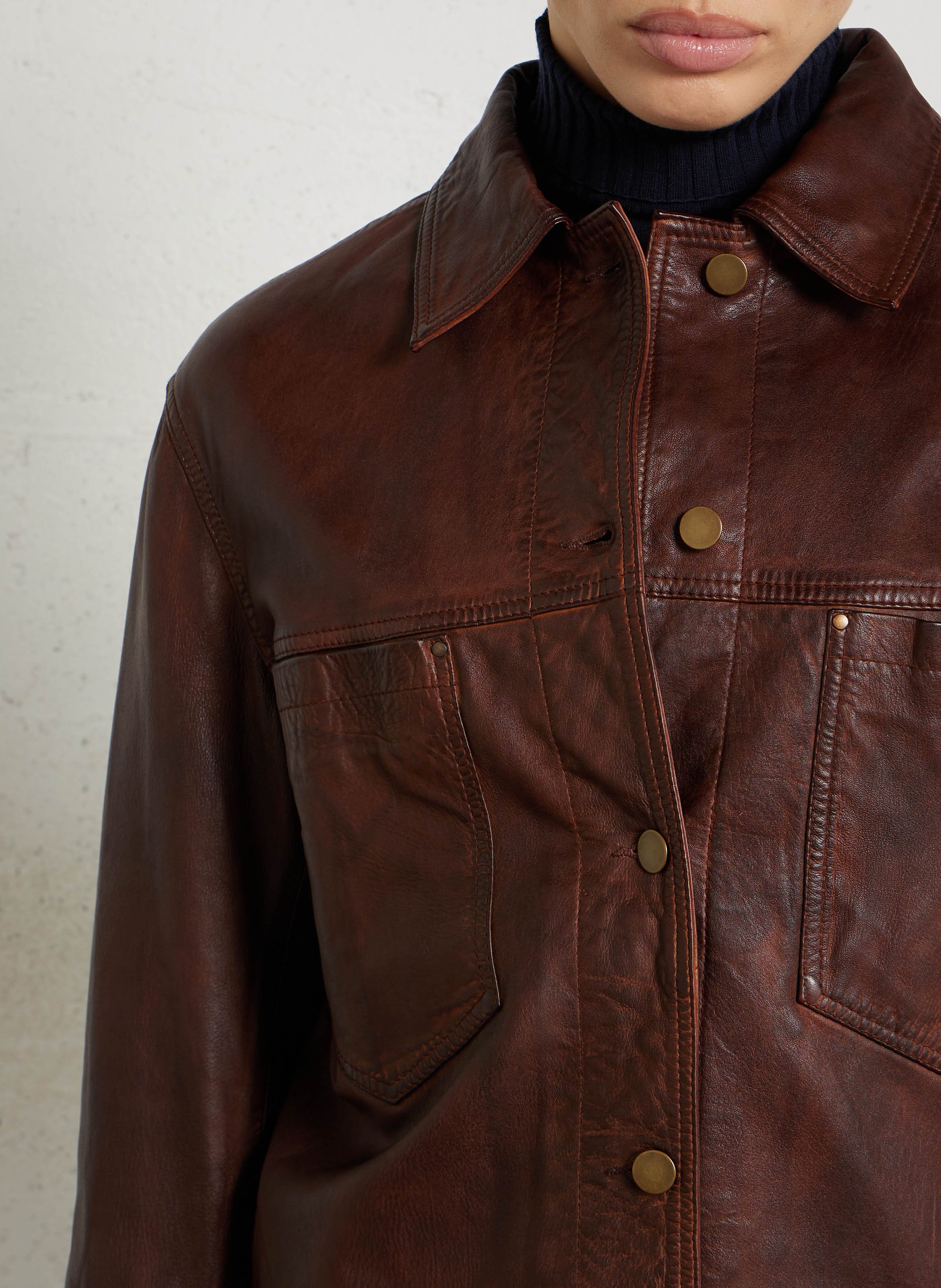 Veste droite boutonnée en cuir MAISON 123 Rouge