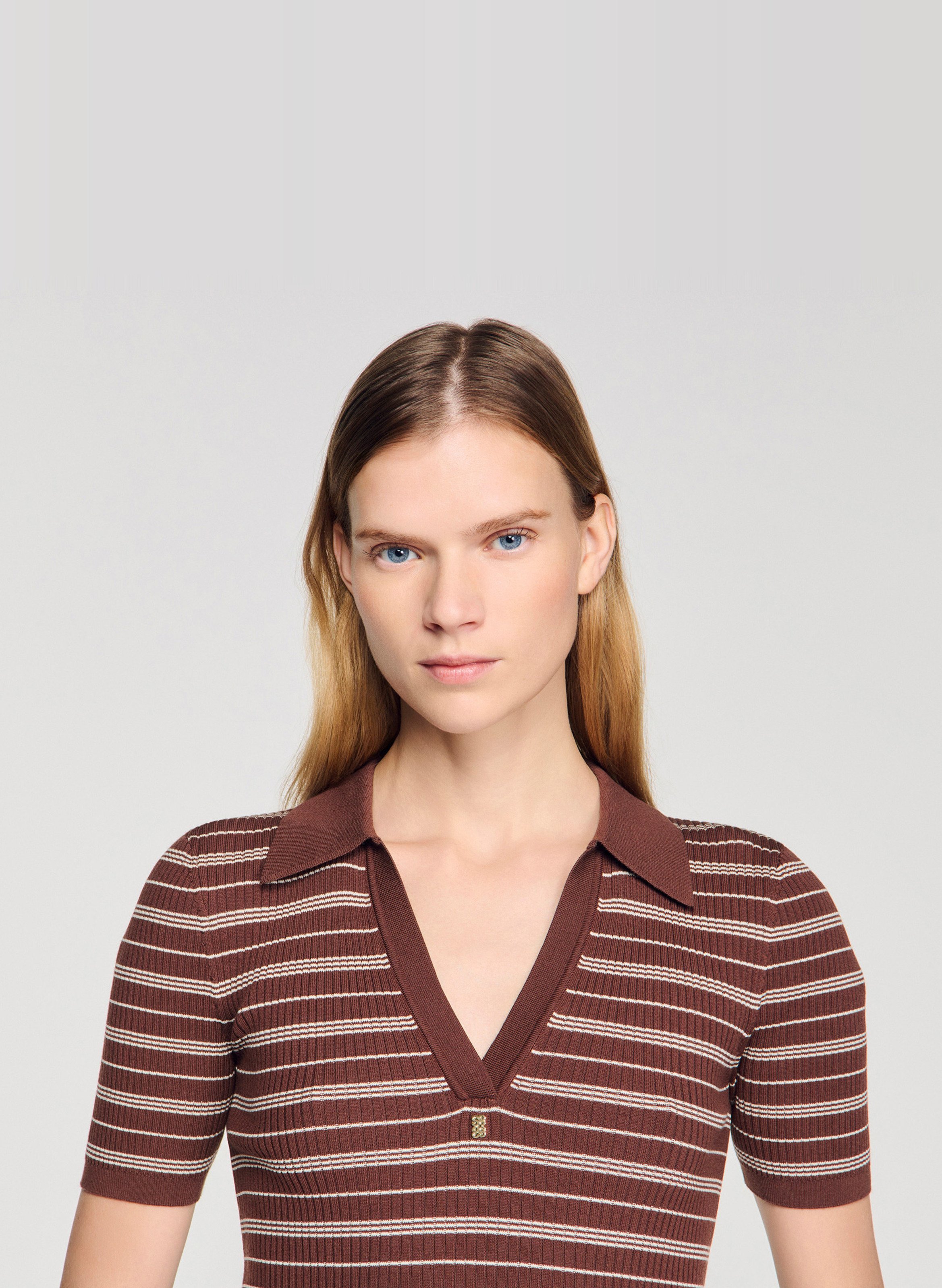Rechte gestreepte polo SANDRO Bruin