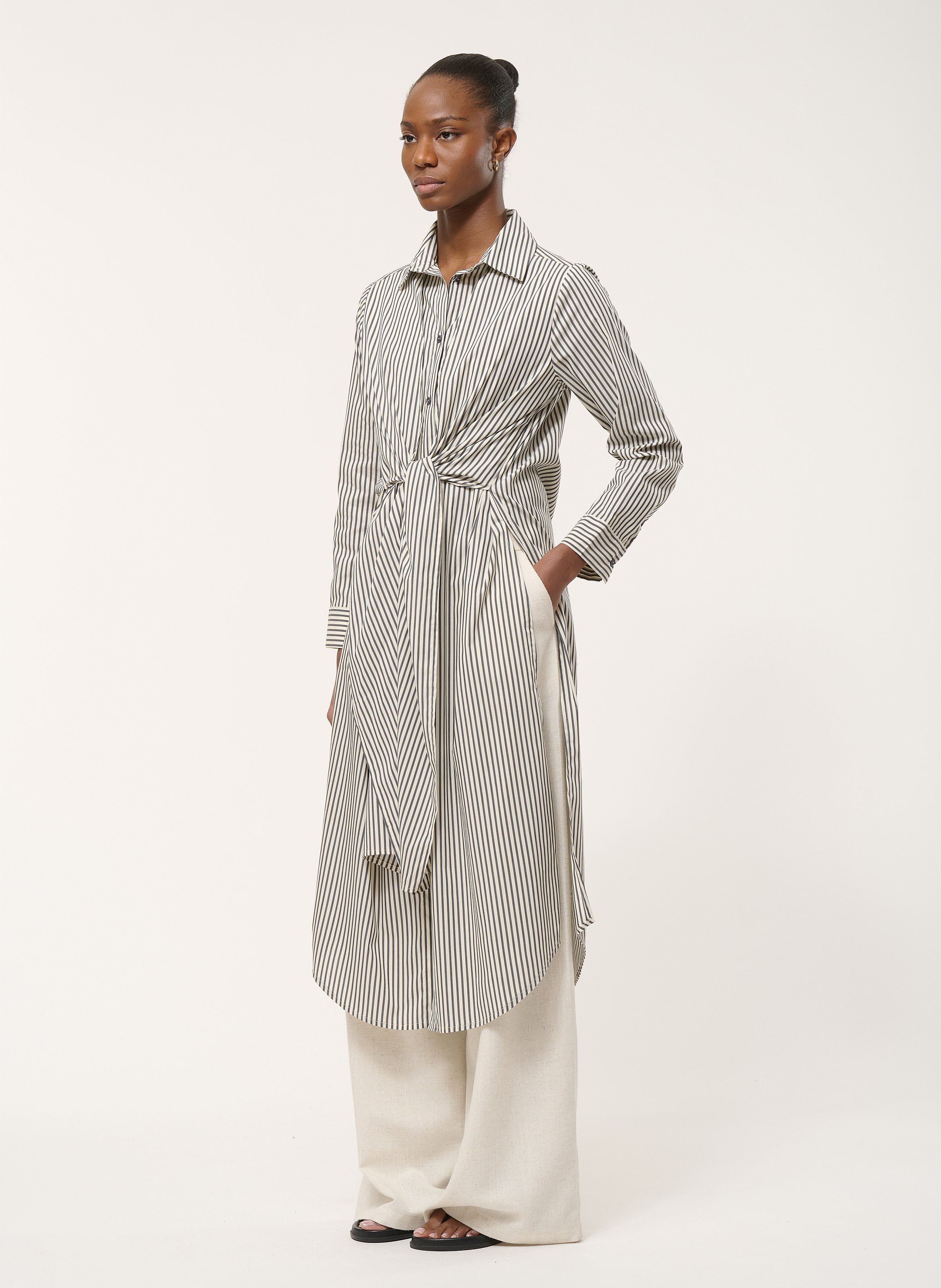 Abito camicia in popeline a righe HUMILITY Grigio