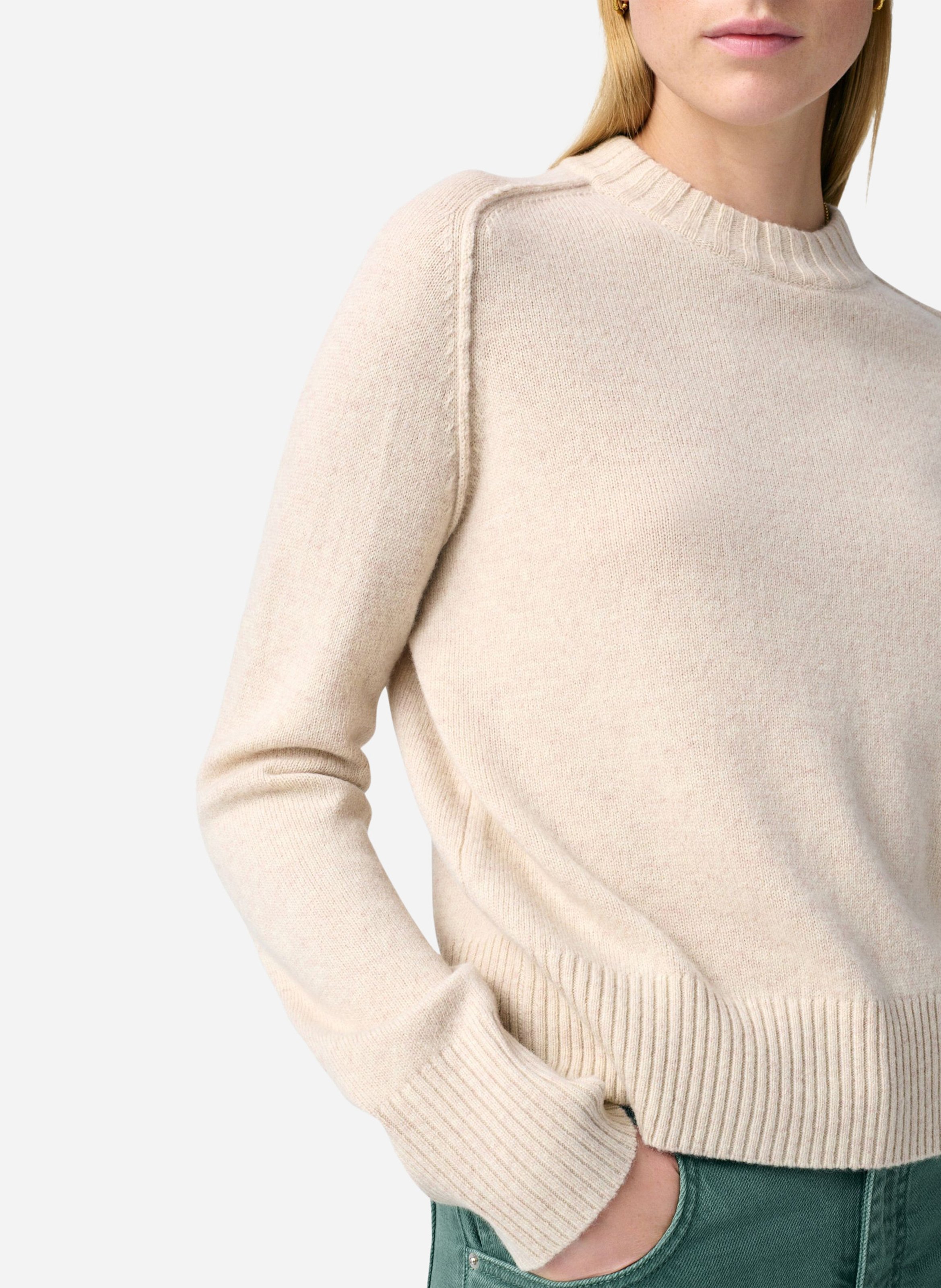 Pull col rond en laine mélangée Blanc