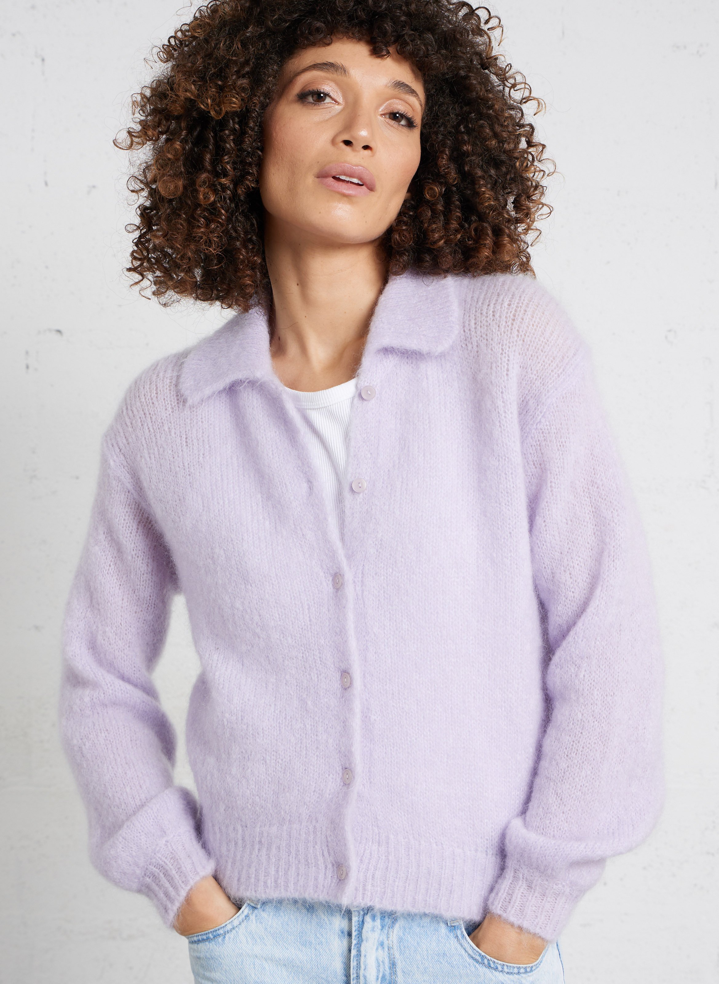 Polo-halstrui cardigan van gemengde mohair DES PETITS HAUTS