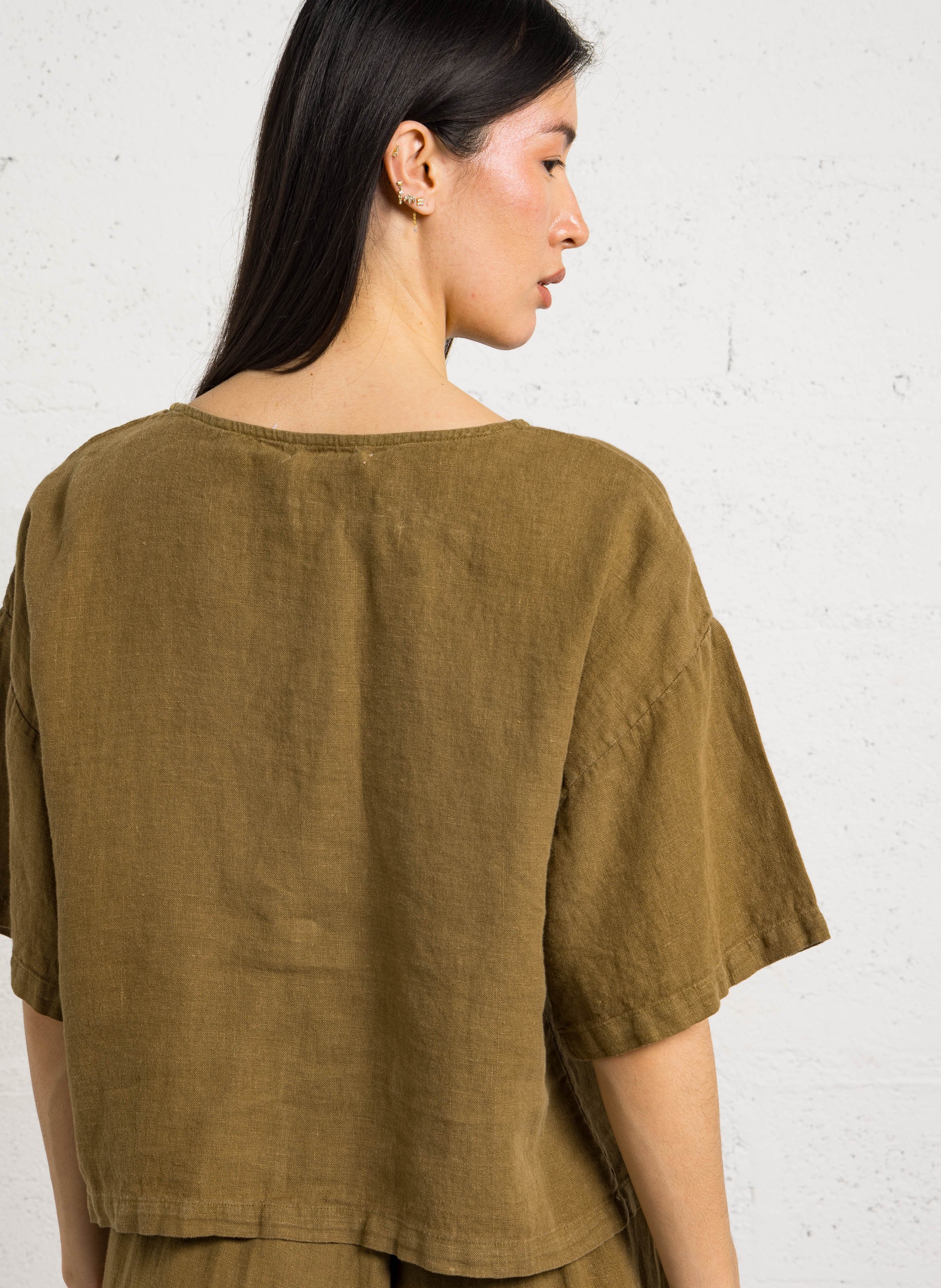 Weites, kurzärmliges Leinentop THE NEW SOCIETY Grun