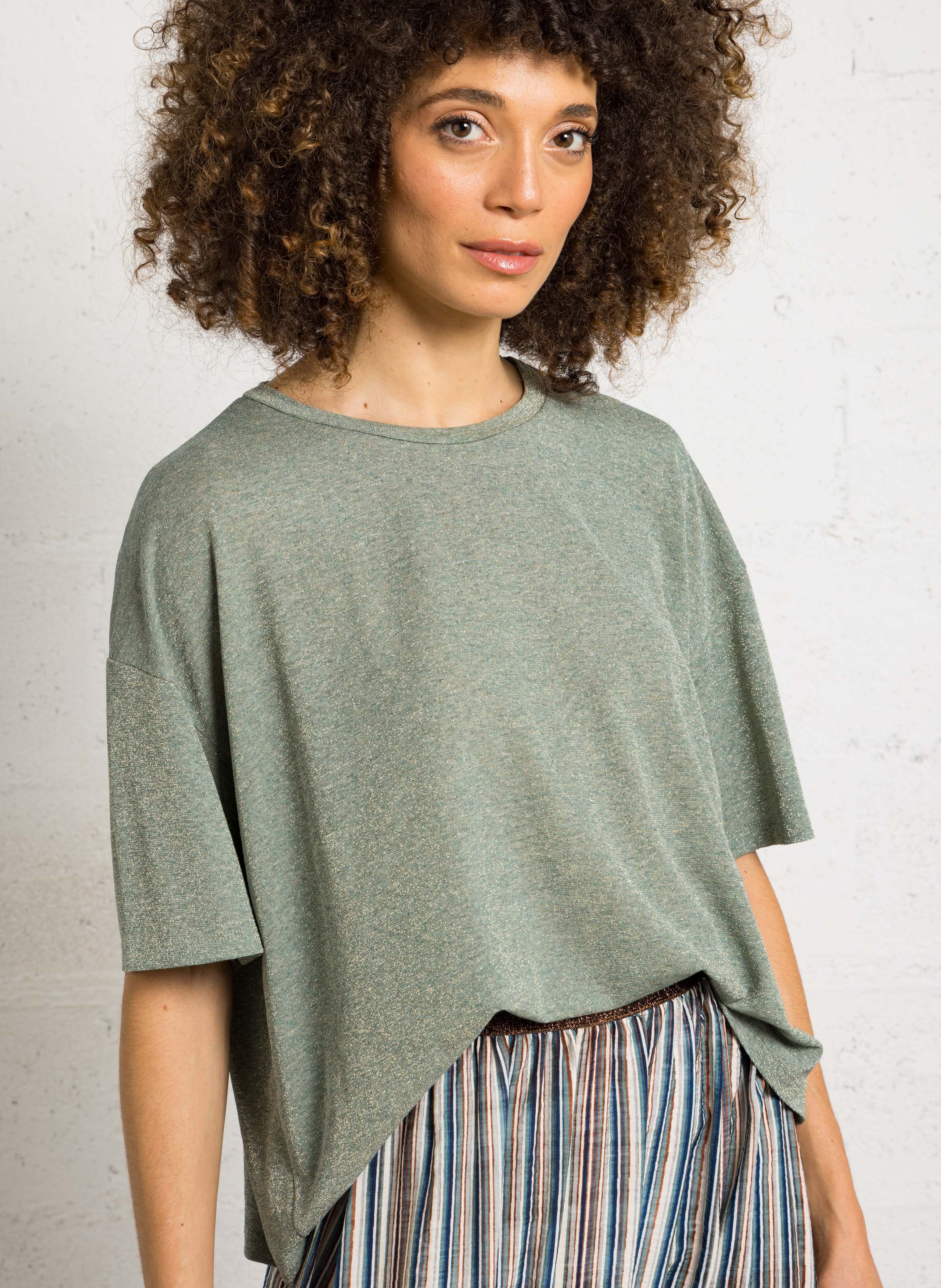 Tee-shirt fluide ample métallisé PLEASE Vert