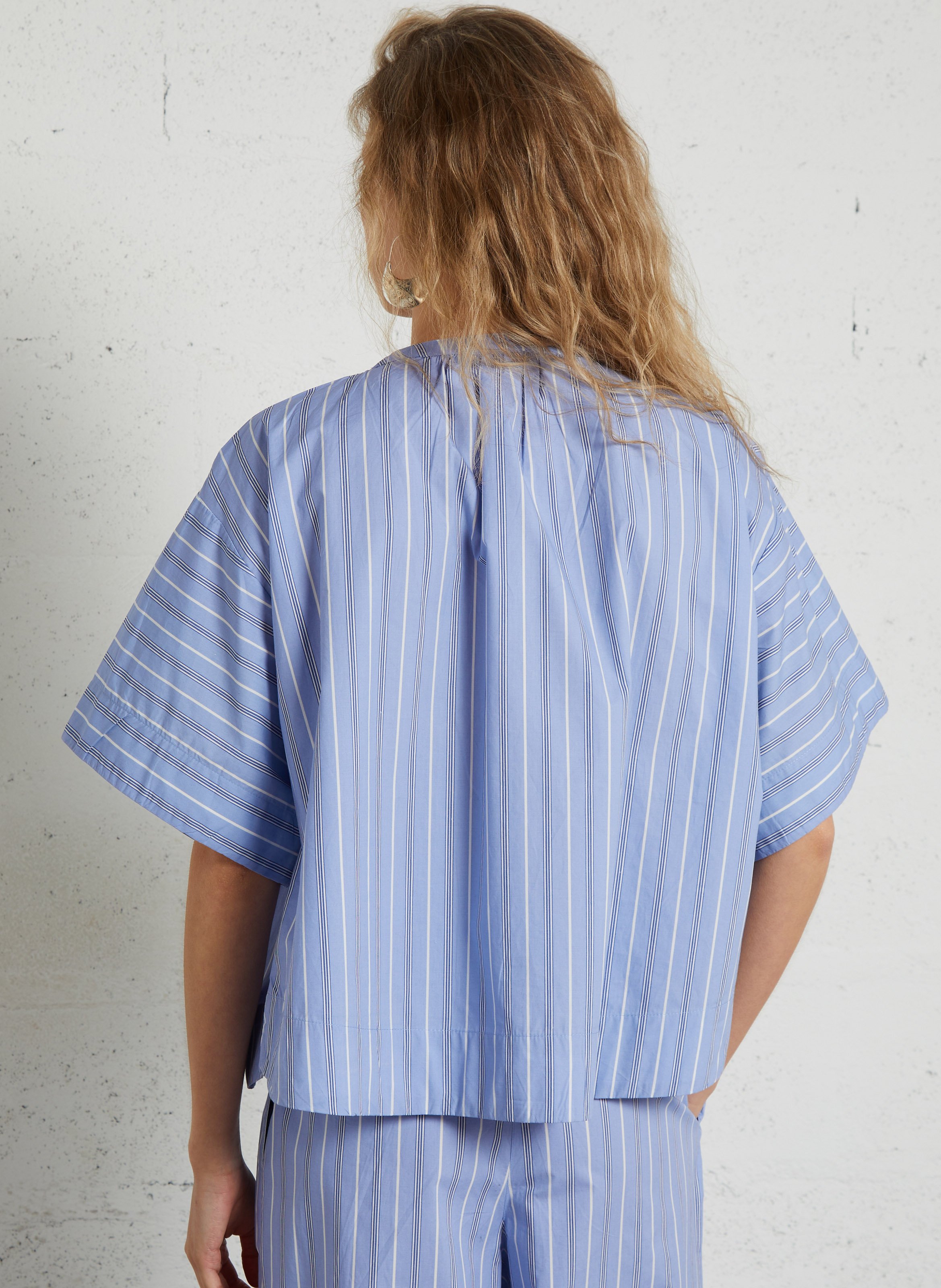 Loose striped cotton Mao collar shirt LOUISE MISHA Blue