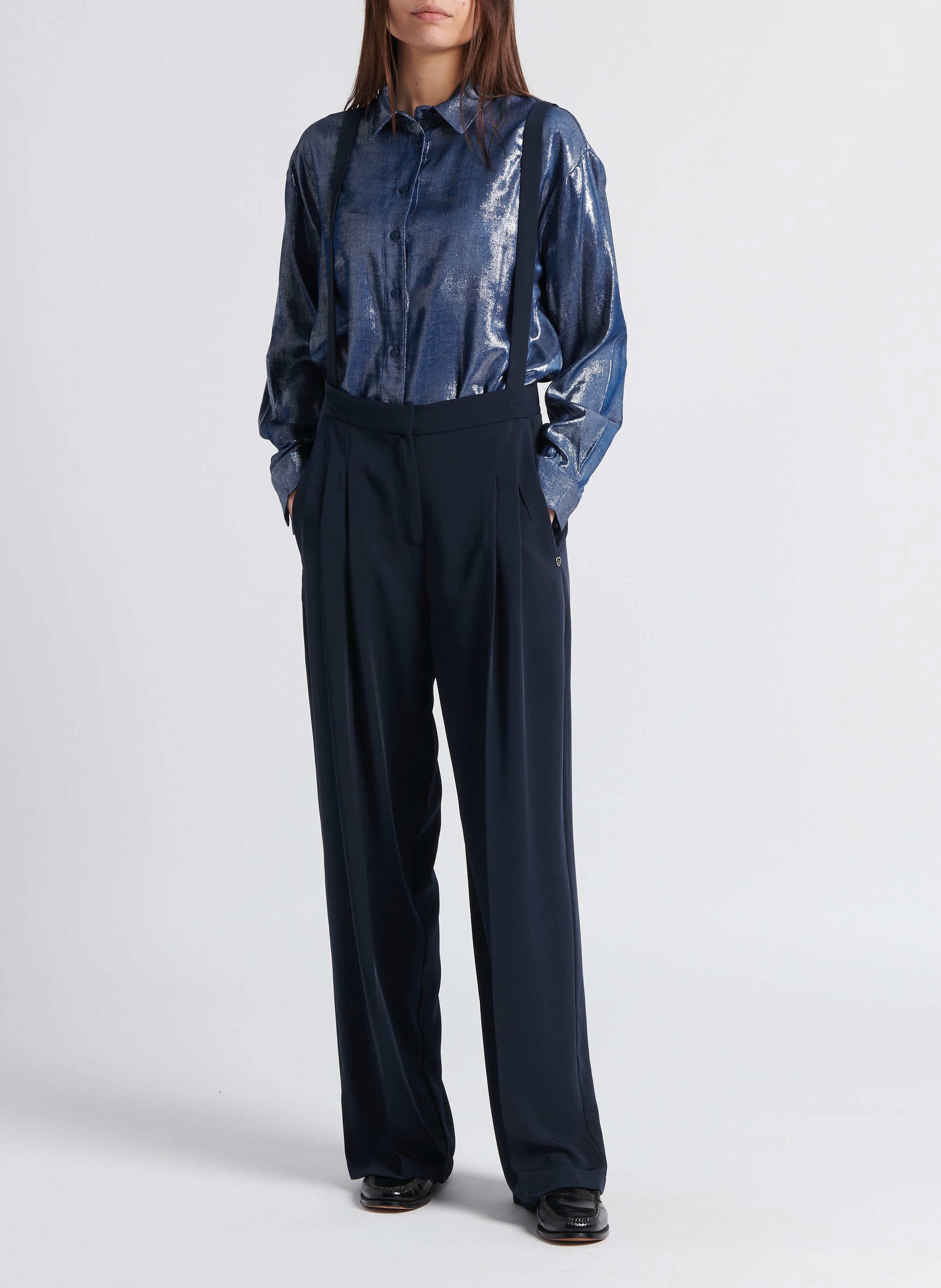 Pantalon large à bretelles PLEASE Bleu