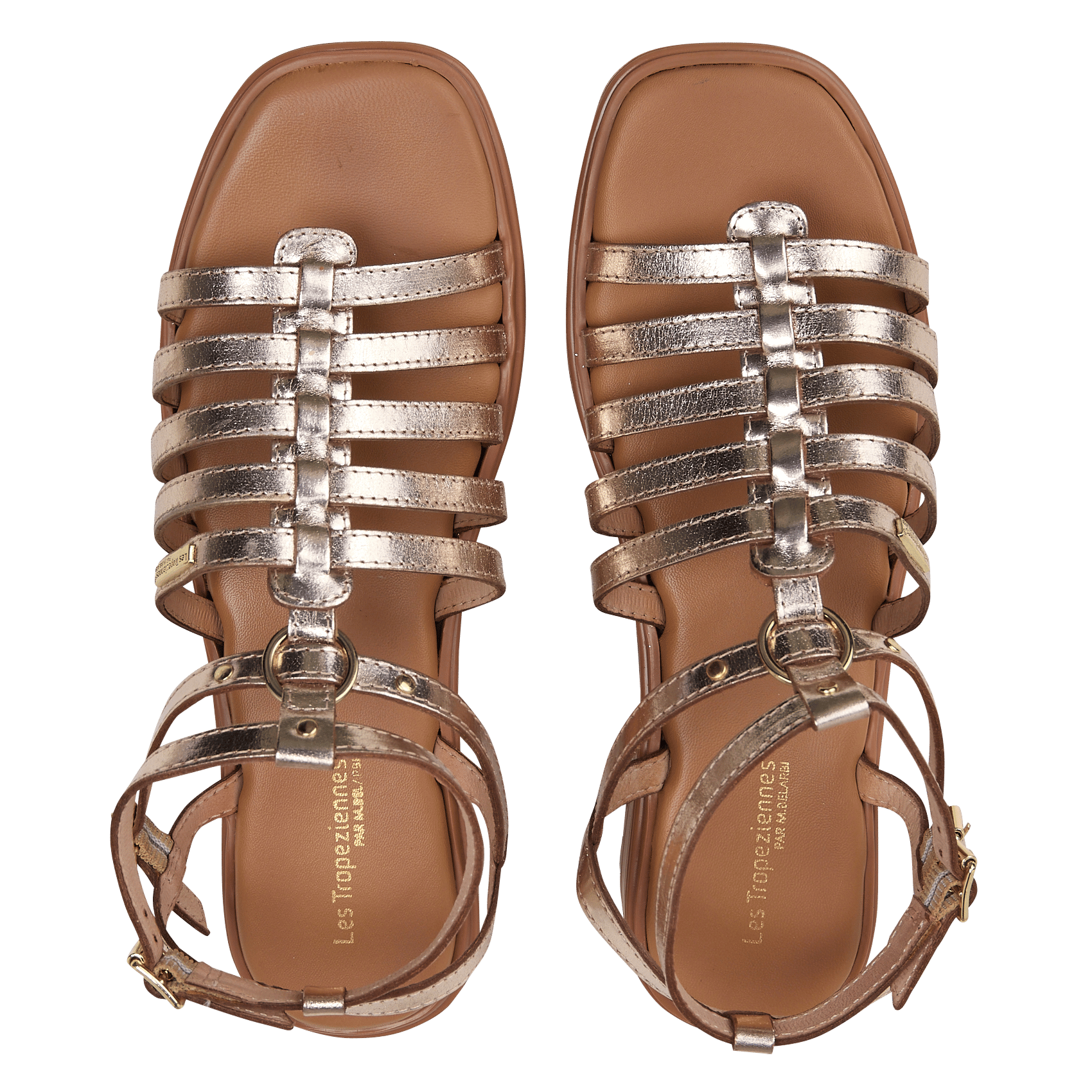 Platte, leren sandalen met riempjes LES TROPEZIENNES PAR M.BELARBI Goudkleurig