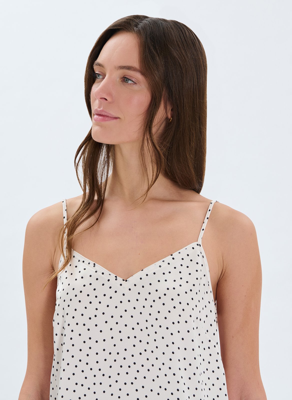 Straight-cut printed V-neck top ZAPA White