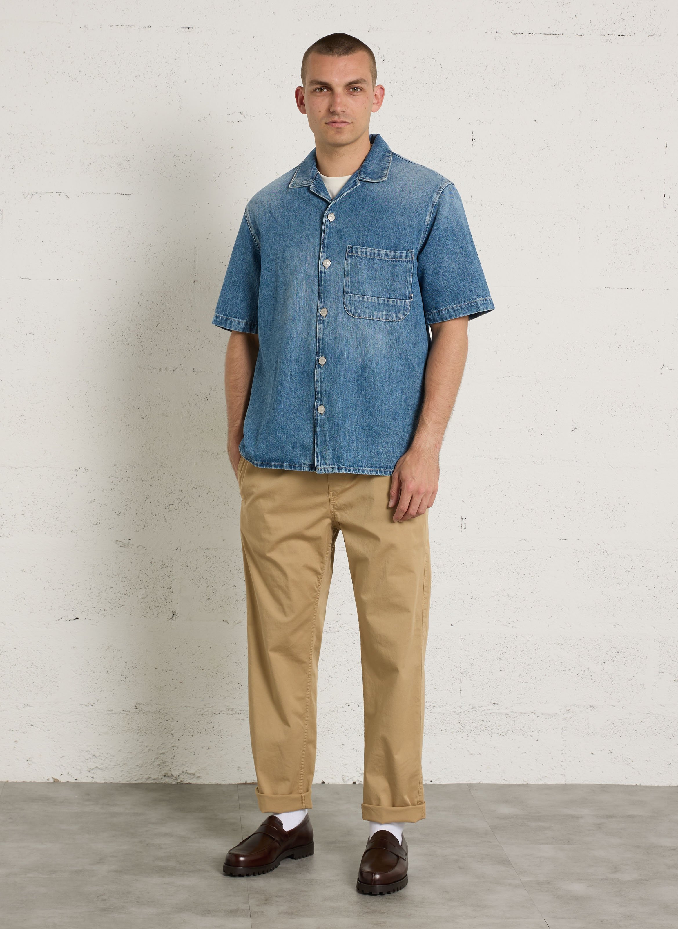 Fitted denim shirt in cotton LE TEMPS DES CERISES Blue