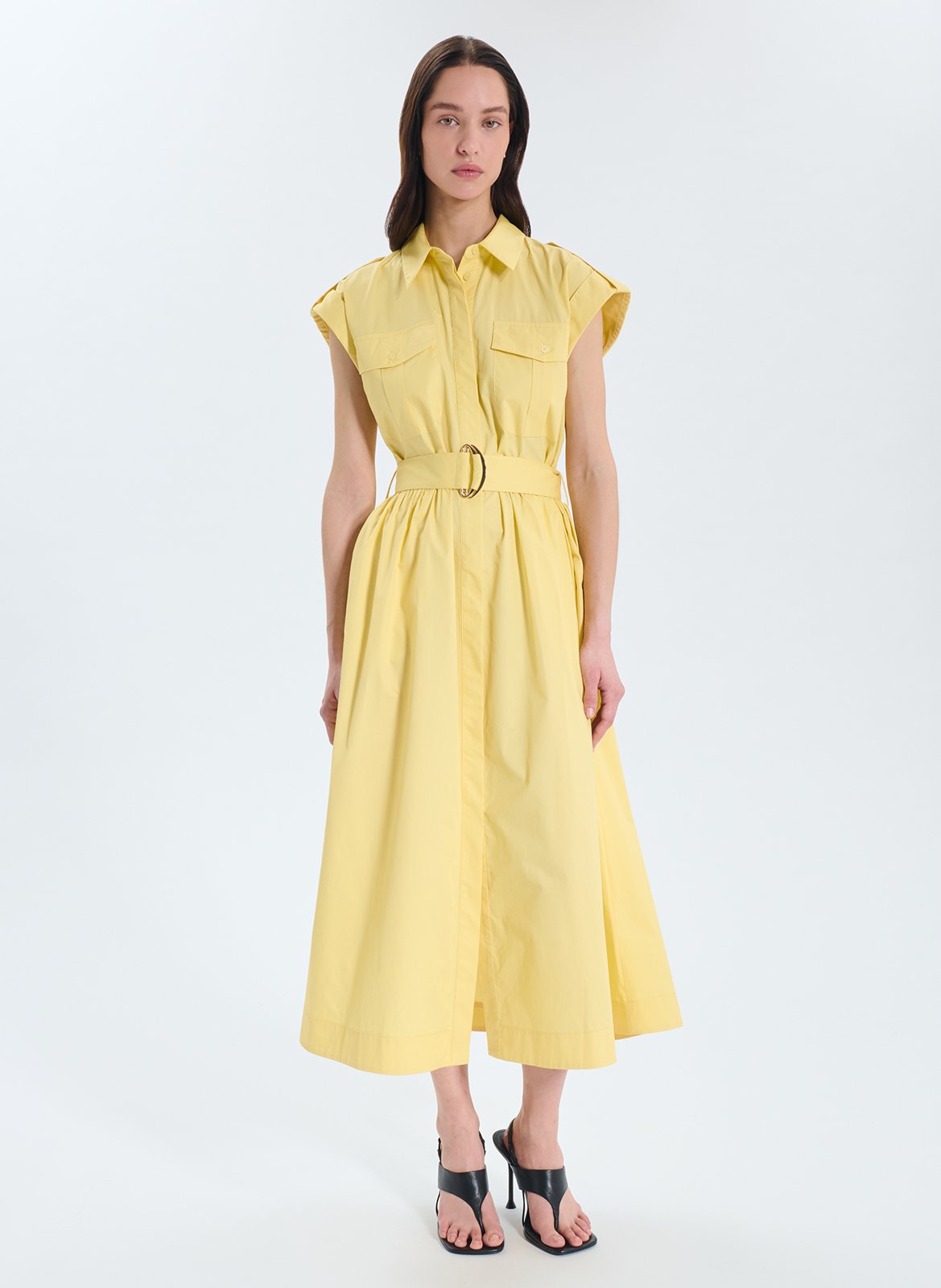 Long cotton dress with classic collar ZAPA Yellow