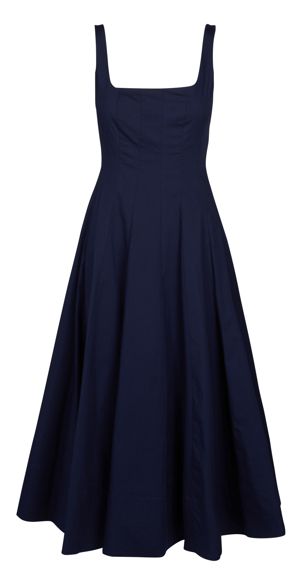 Midi-A-Linie Kleid mit quadratischem Ausschnitt aus Stretch-Baumwolle STAUD Blau