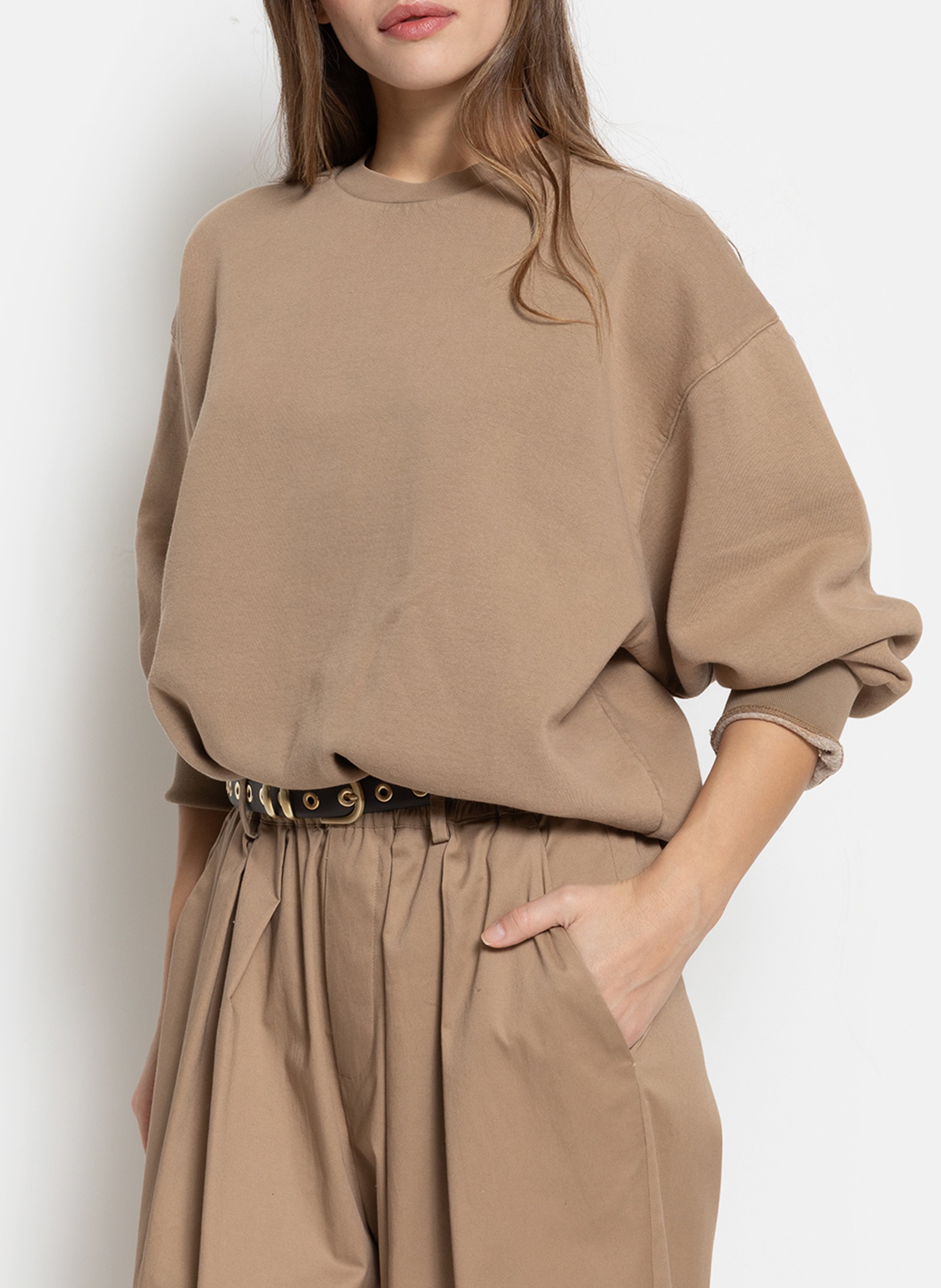 Wijde 3/4-broek met plooien in effen kleur AME ANTWERP Bruin