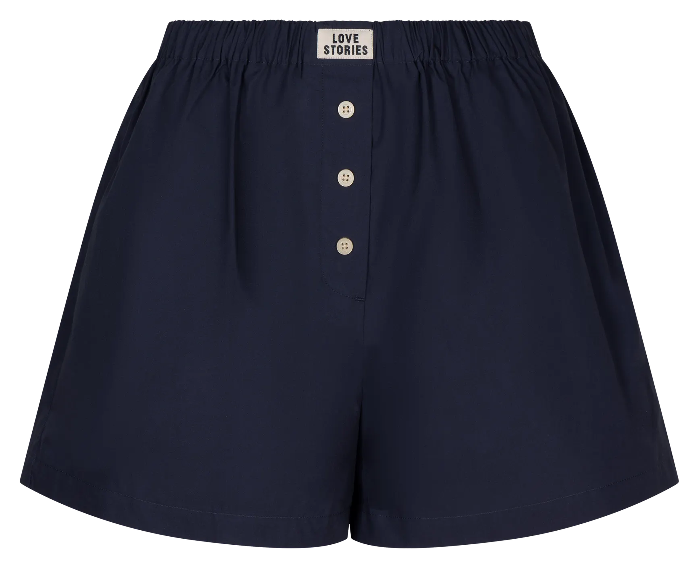 Kurze, weite einfarbige Hose mit elastischem Bund LOVE STORIES Blau
