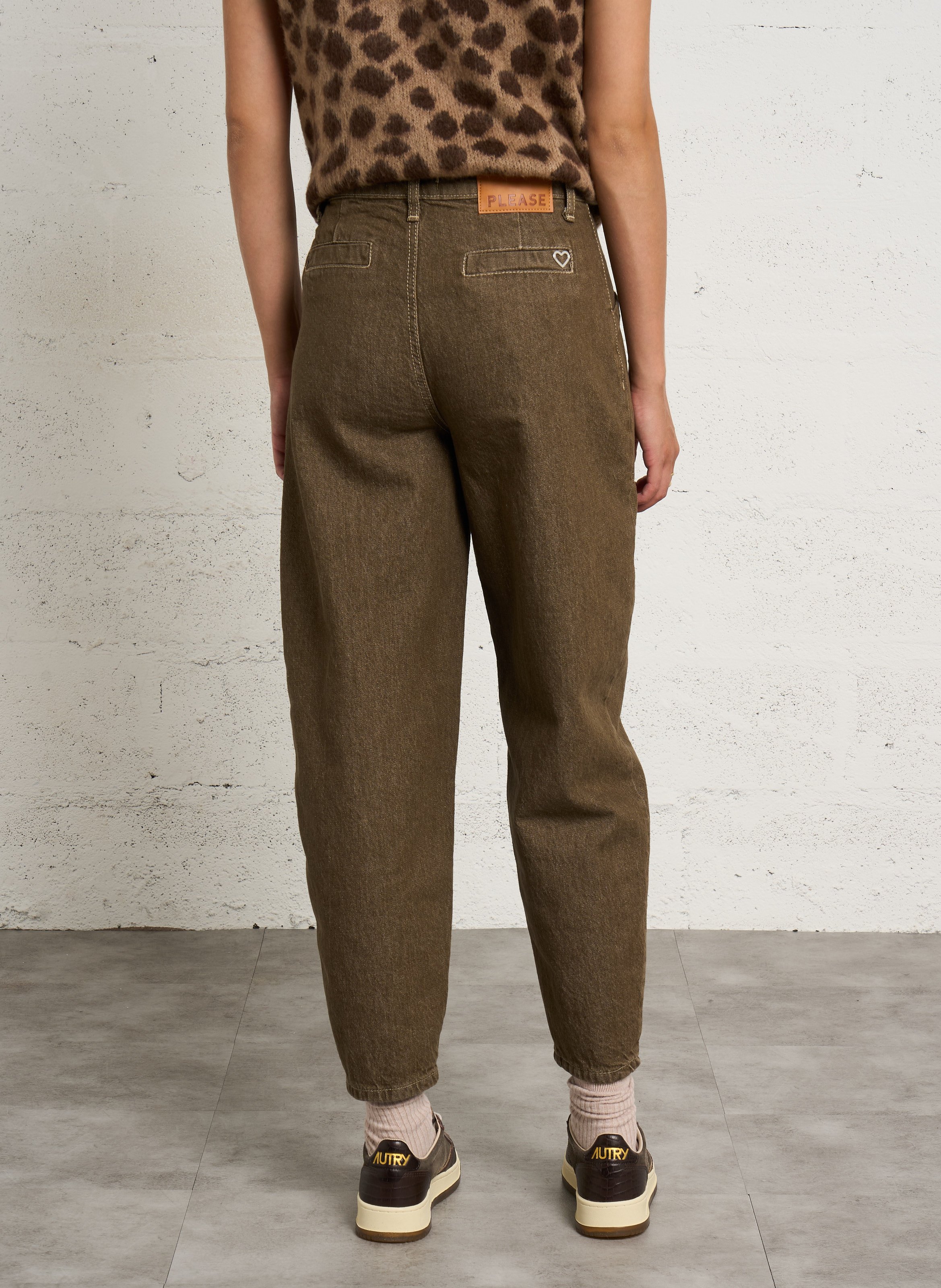 Wide-leg cotton-blend jeans PLEASE Brown