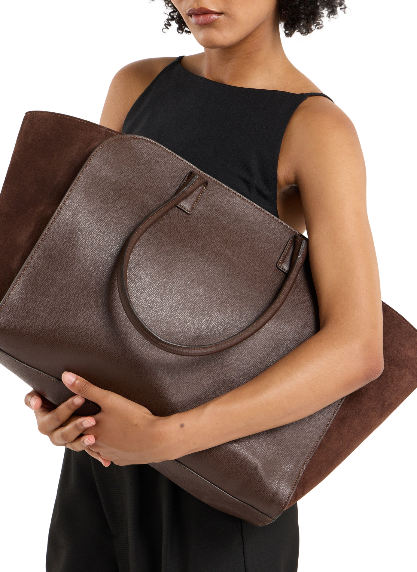 Ibiza grained leather tote bag with suede panel SAISON 1865 Brown